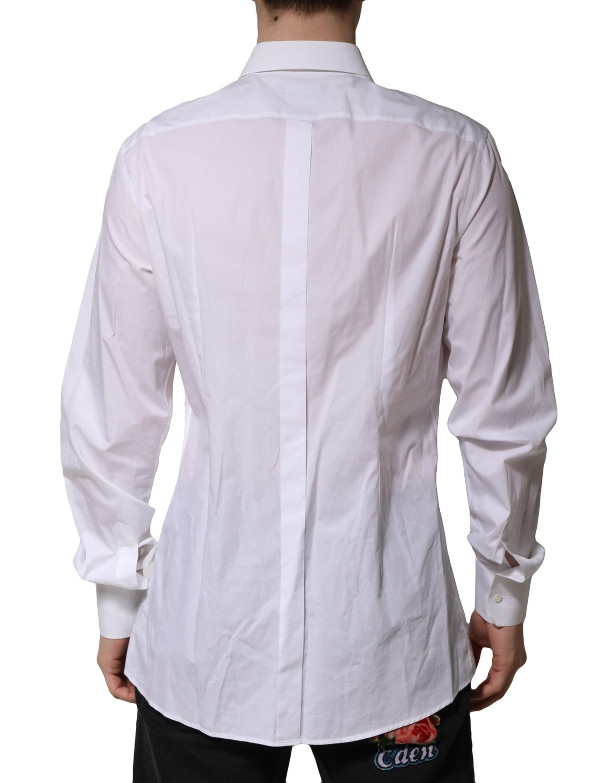 Dolce & Gabbana White Cotton Crown Collar GOLD Formal Men's Shirt (Pre-Owned)