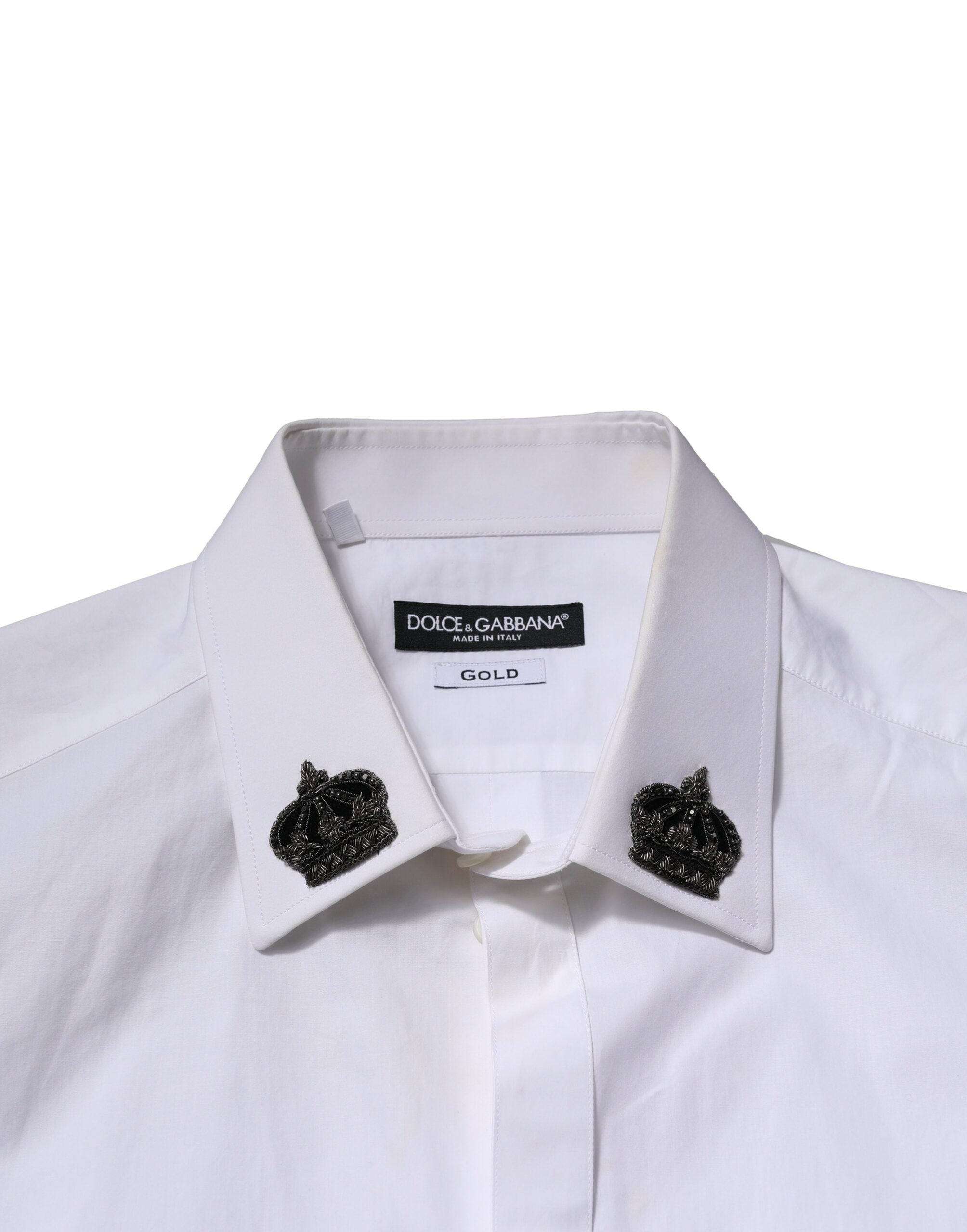 Dolce & Gabbana White Cotton Crown Collar GOLD Formal Men's Shirt (Pre-Owned)