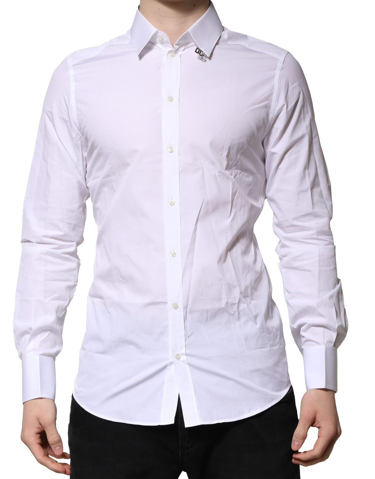 Dolce & Gabbana White Cotton GOLD Long Sleeves Formal Men's Shirt