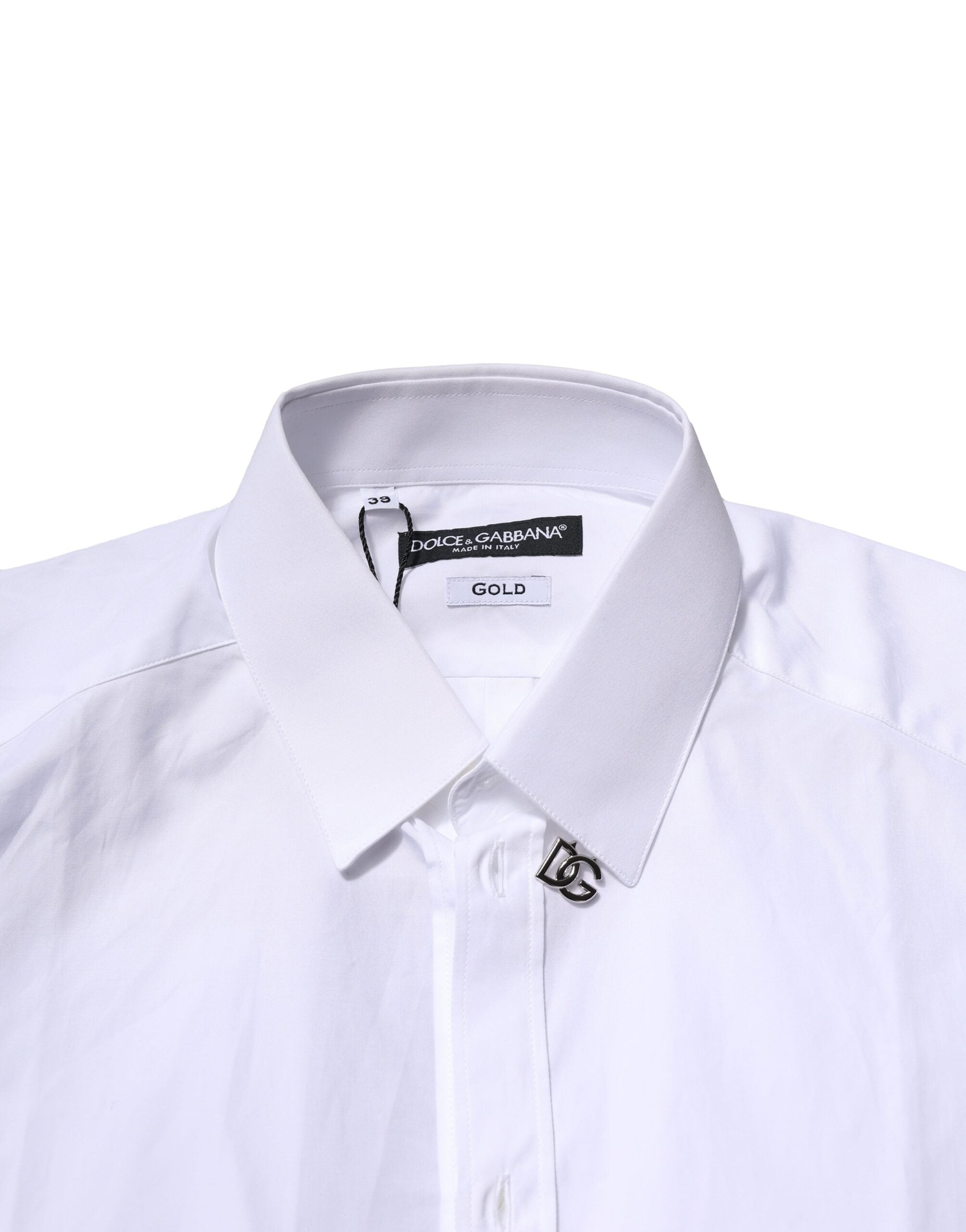Dolce & Gabbana White Cotton GOLD Long Sleeves Formal Men's Shirt