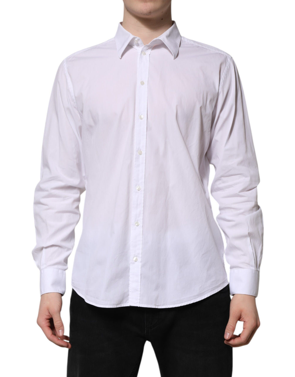 Dolce & Gabbana White Cotton STAFF Long Sleeves Forma Men's Shirt