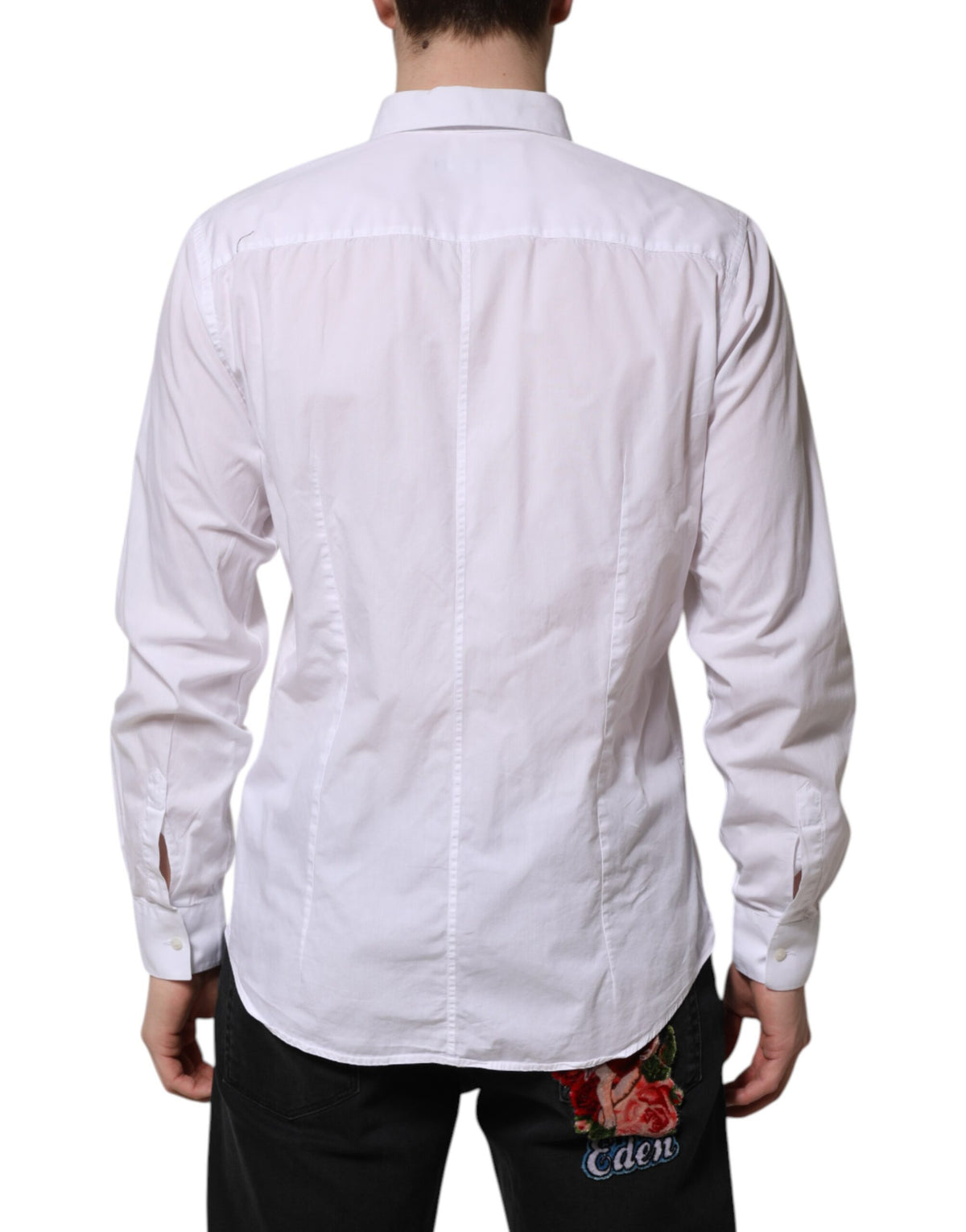 Dolce & Gabbana White Cotton STAFF Long Sleeves Forma Men's Shirt