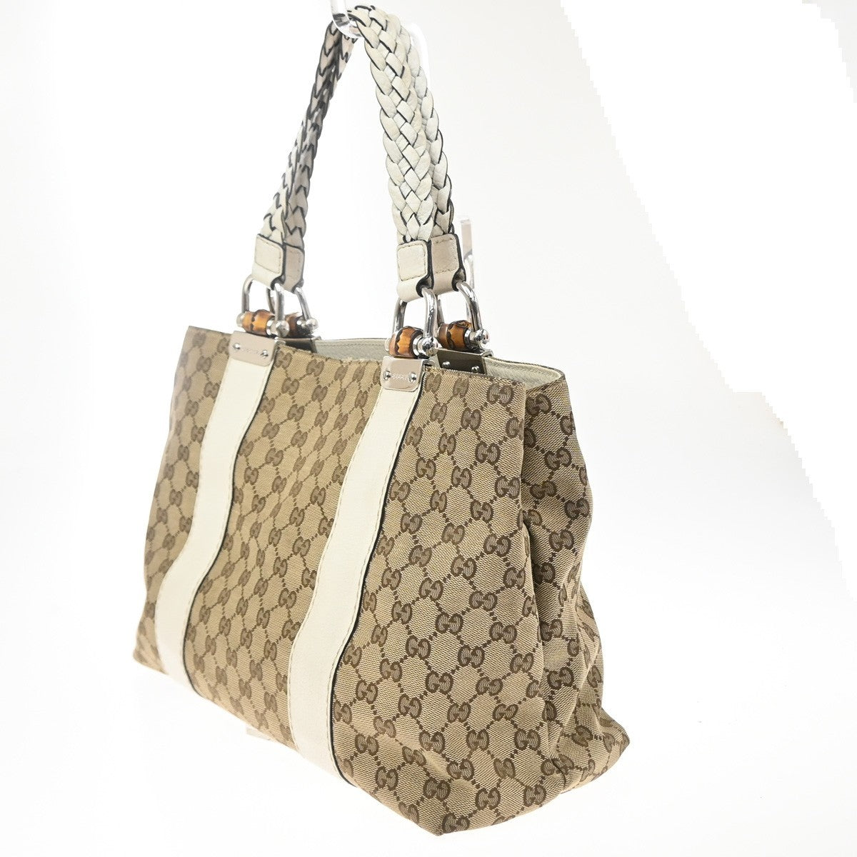 Gucci Bamboo Bar Gg Canvas Beige Canvas Tote Bag Bag (Pre-Owned)