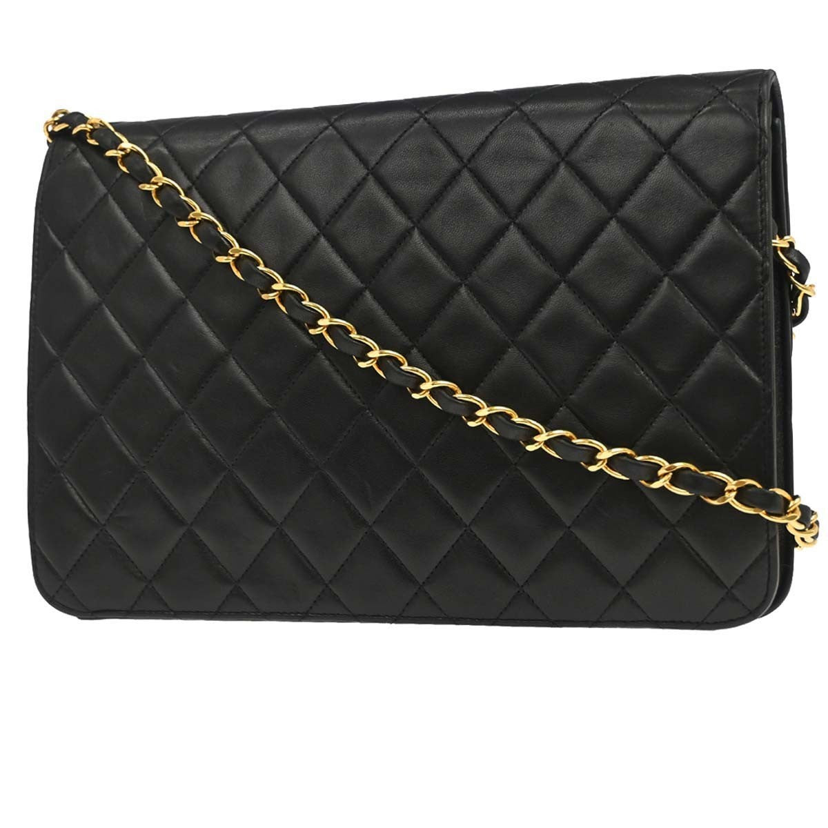 Chanel Vintage Classic Flap Quilted Lambskin Black Leather Shoulder Bag Bag (Pre-Owned)