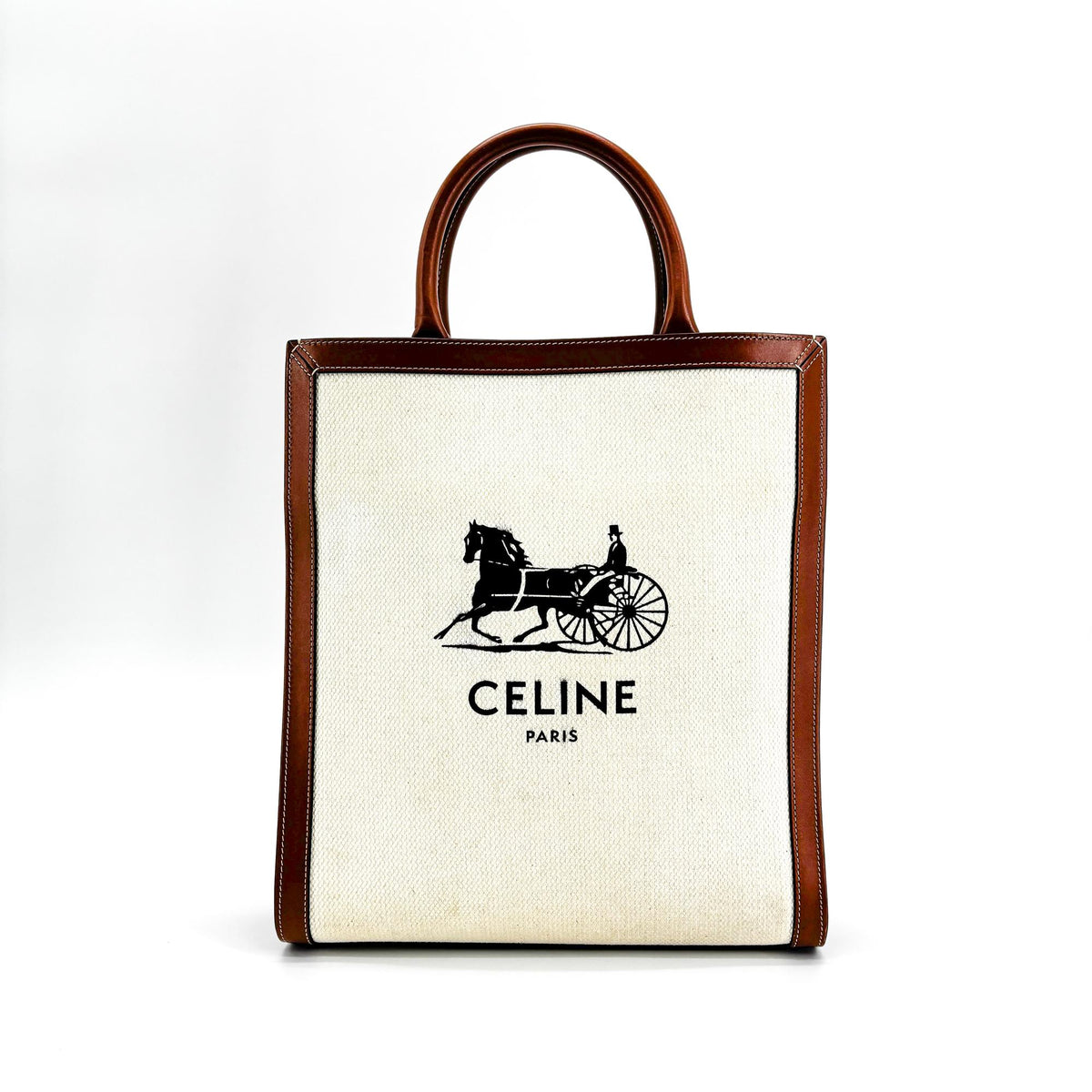Celine Vertical Cabas Canvas With Leather White Canvas Tote Bag Bag (Pre-Owned)