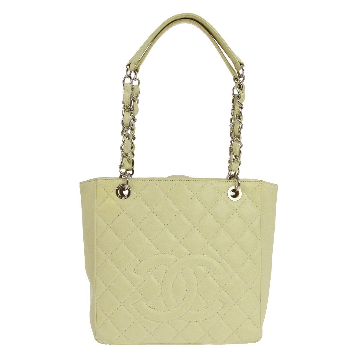 Chanel Petite Shopping Quilted Caviar Green Leather Tote Bag Bag (Pre-Owned)