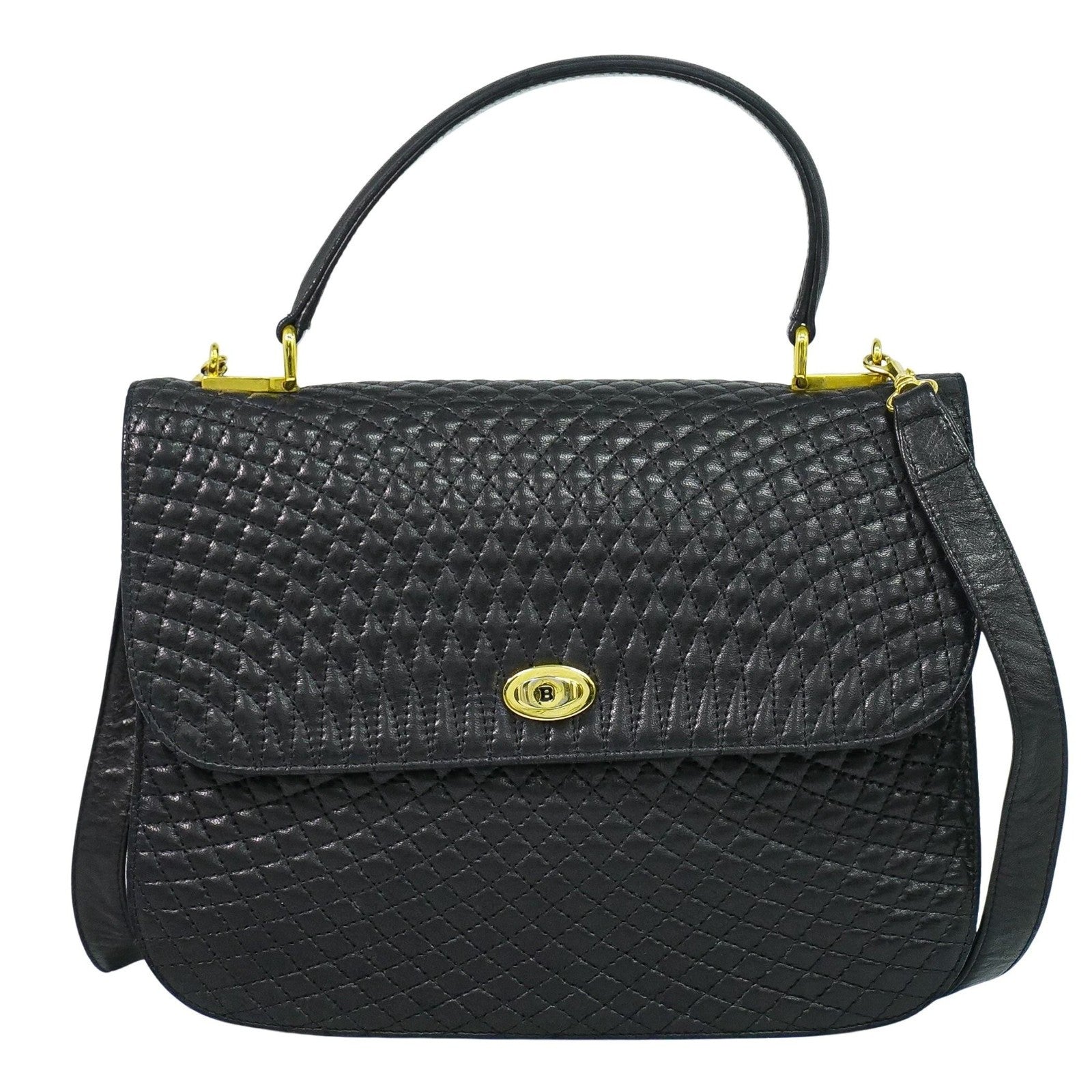 Bally Vintage Quilted Leather Black Leather Handbag (Pre-Owned)