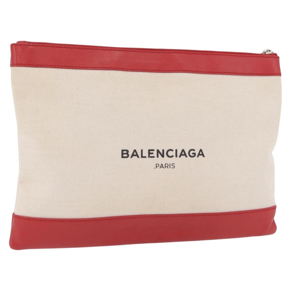Balenciaga Navy Zip Canvas And Leather Beige Canvas Clutche & Pouche Bag (Pre-Owned)