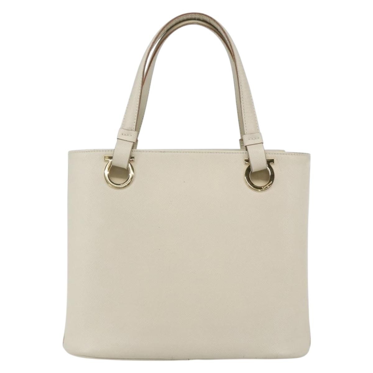 Salvatore Ferragamo Gancini Leather White Leather Handbag (Pre-Owned)