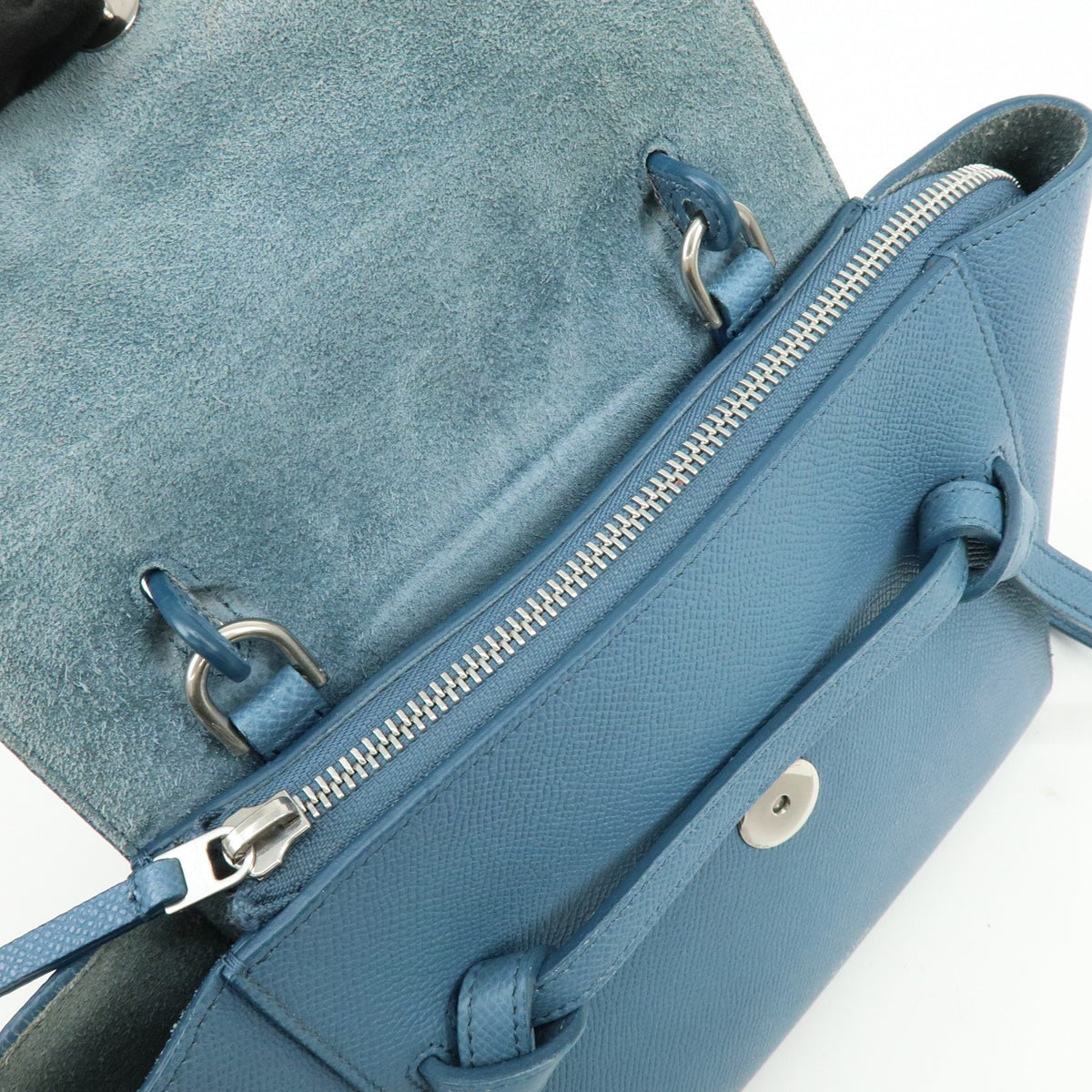 Celine Belt Textured Leather Blue Leather Handbag (Pre-Owned)