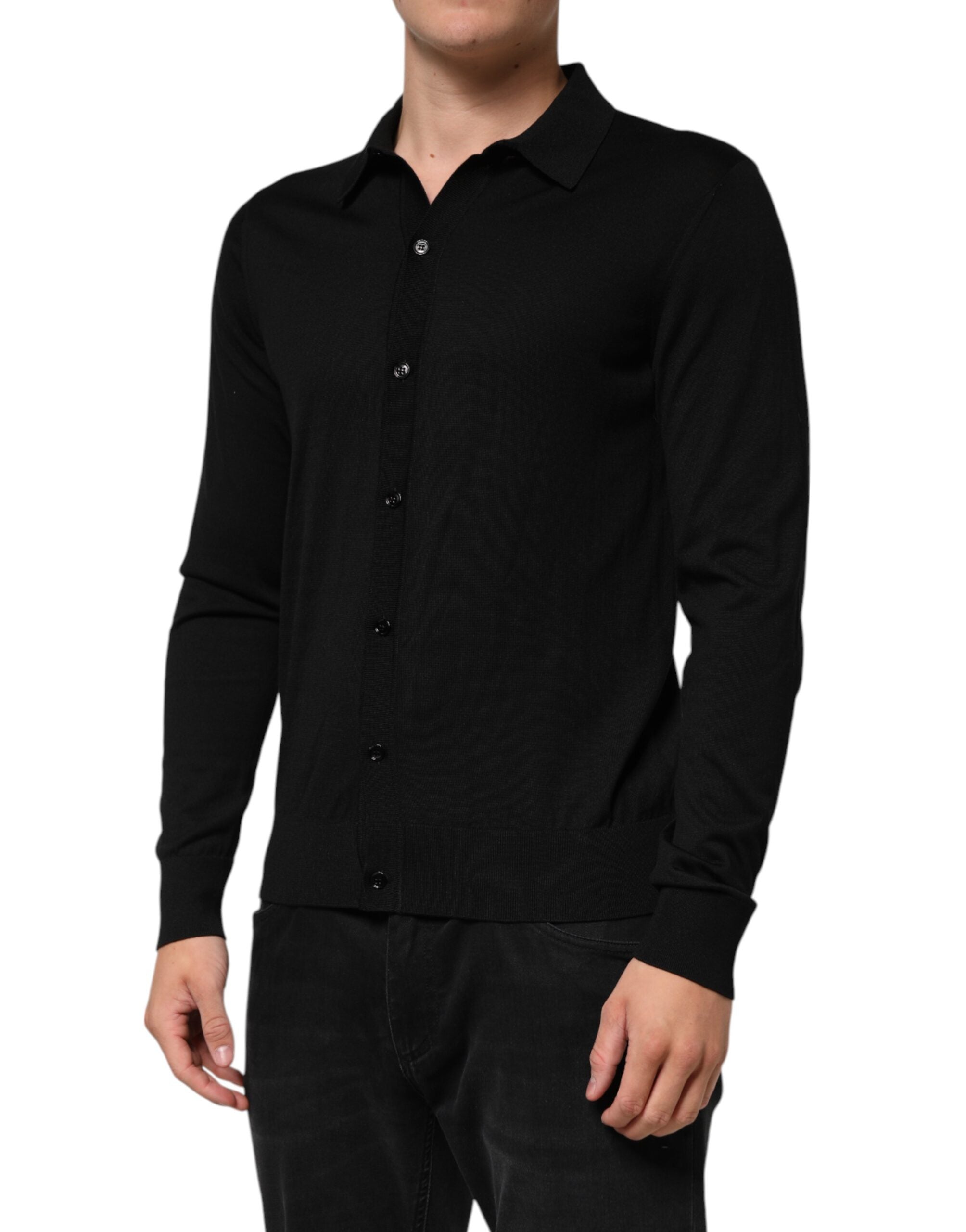 Dolce & Gabbana Black Silk Button Up Lightweight Men's Sweater