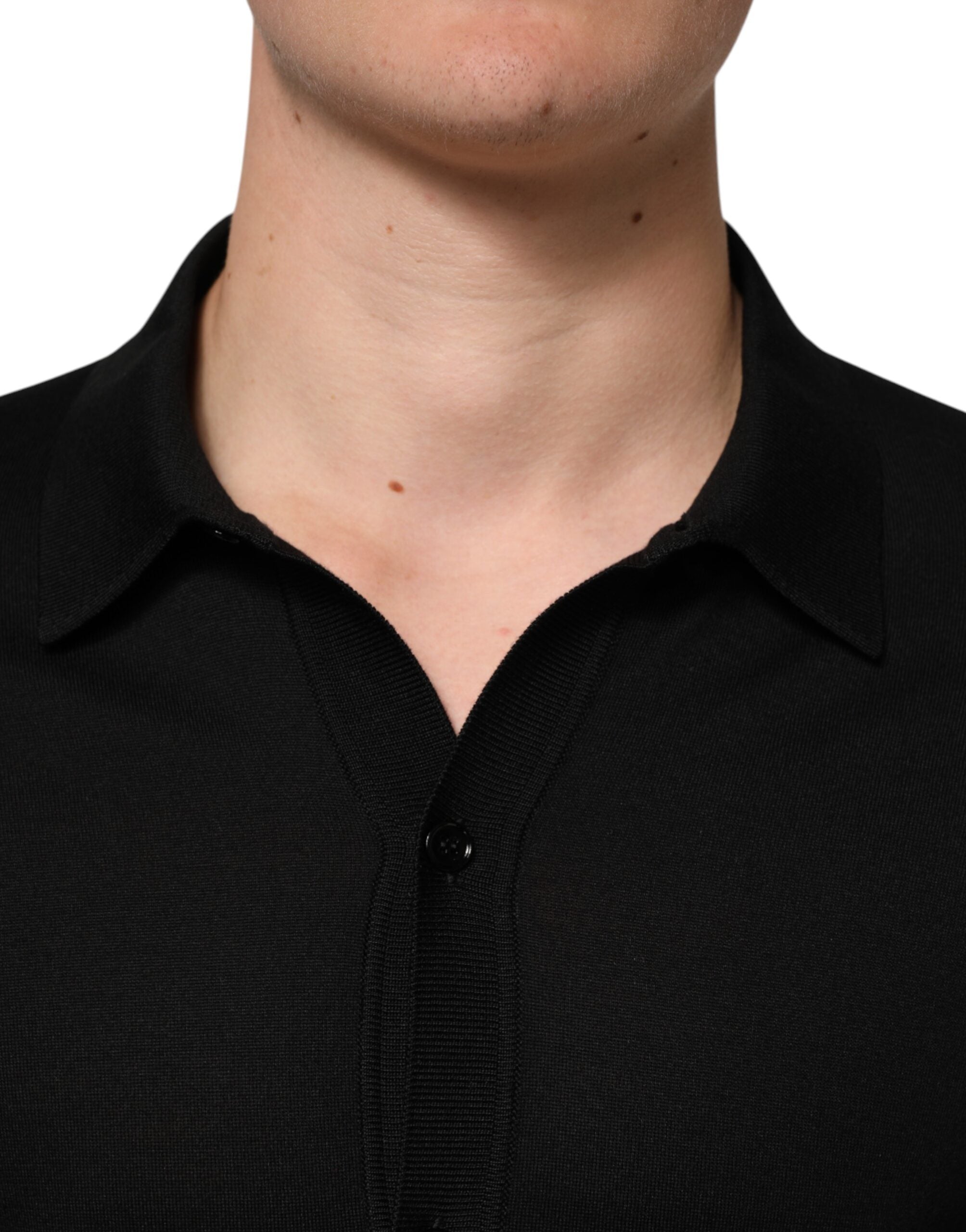 Dolce & Gabbana Black Silk Button Up Lightweight Men's Sweater