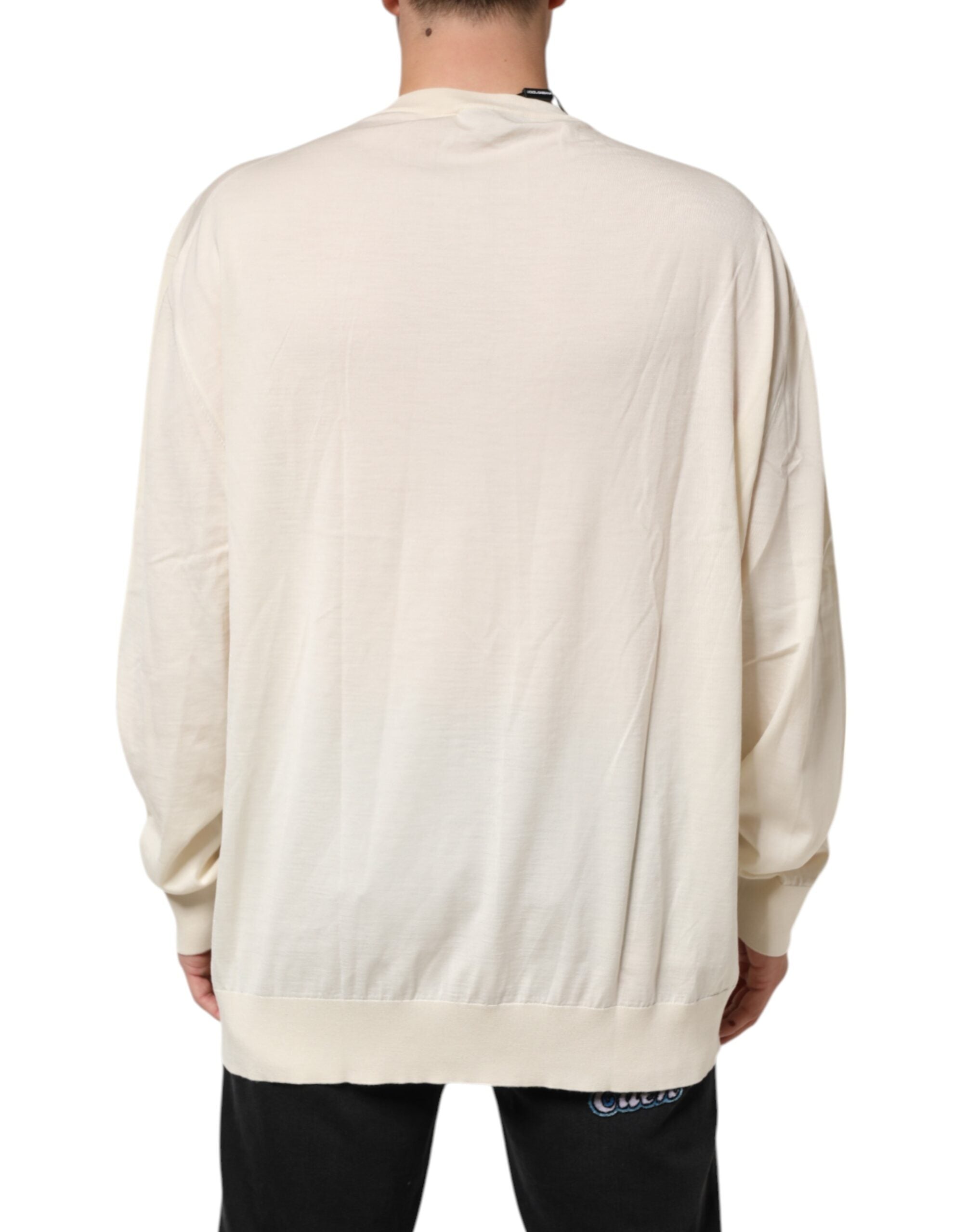 Dolce & Gabbana Ivory Virgin Wool Men V-Neck Knit Men's Sweater (Pre-Owned)