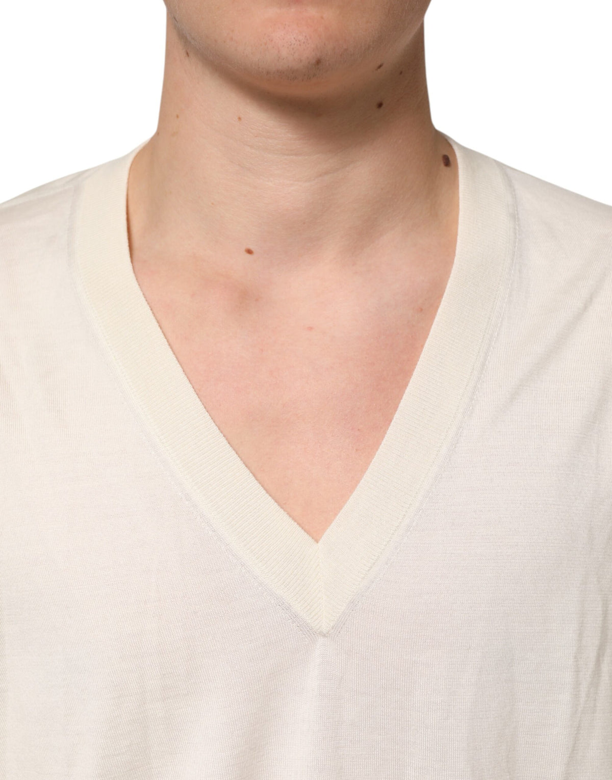 Dolce & Gabbana Ivory Virgin Wool Men V-Neck Knit Men's Sweater (Pre-Owned)