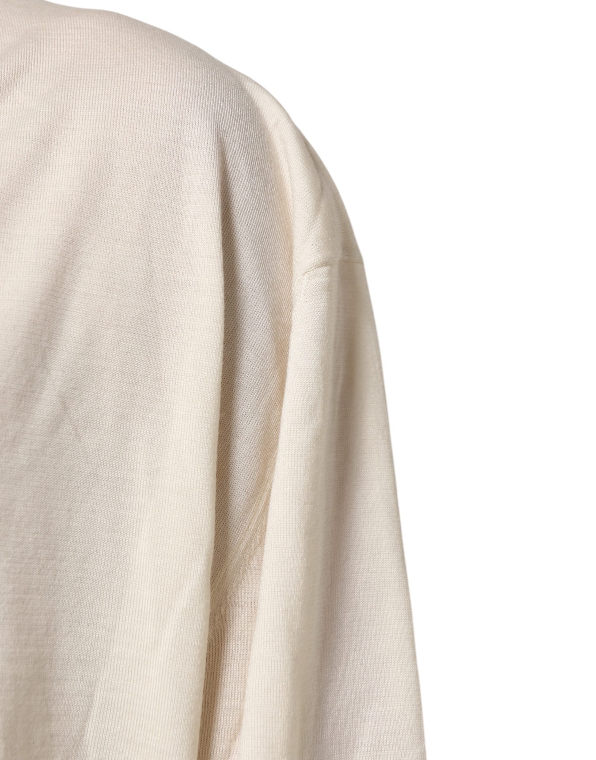 Dolce & Gabbana Ivory Virgin Wool Men V-Neck Knit Men's Sweater (Pre-Owned)