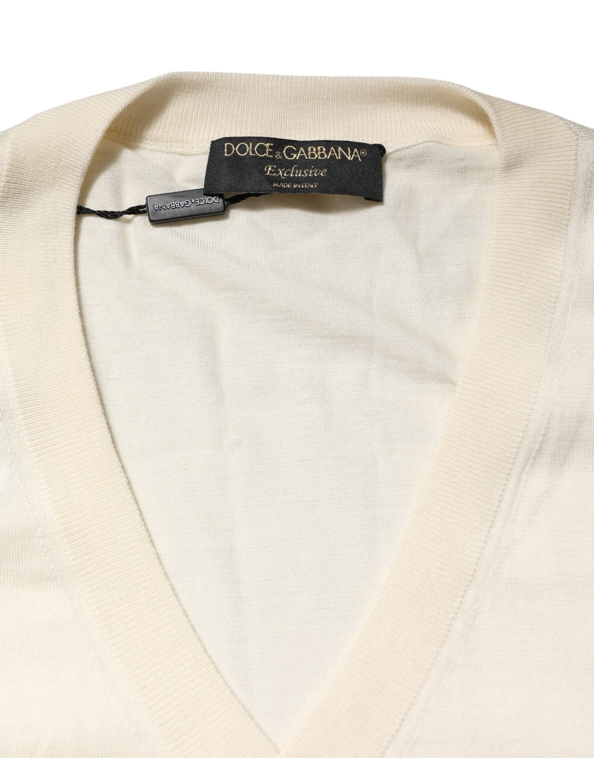 Dolce & Gabbana Ivory Virgin Wool Men V-Neck Knit Men's Sweater (Pre-Owned)