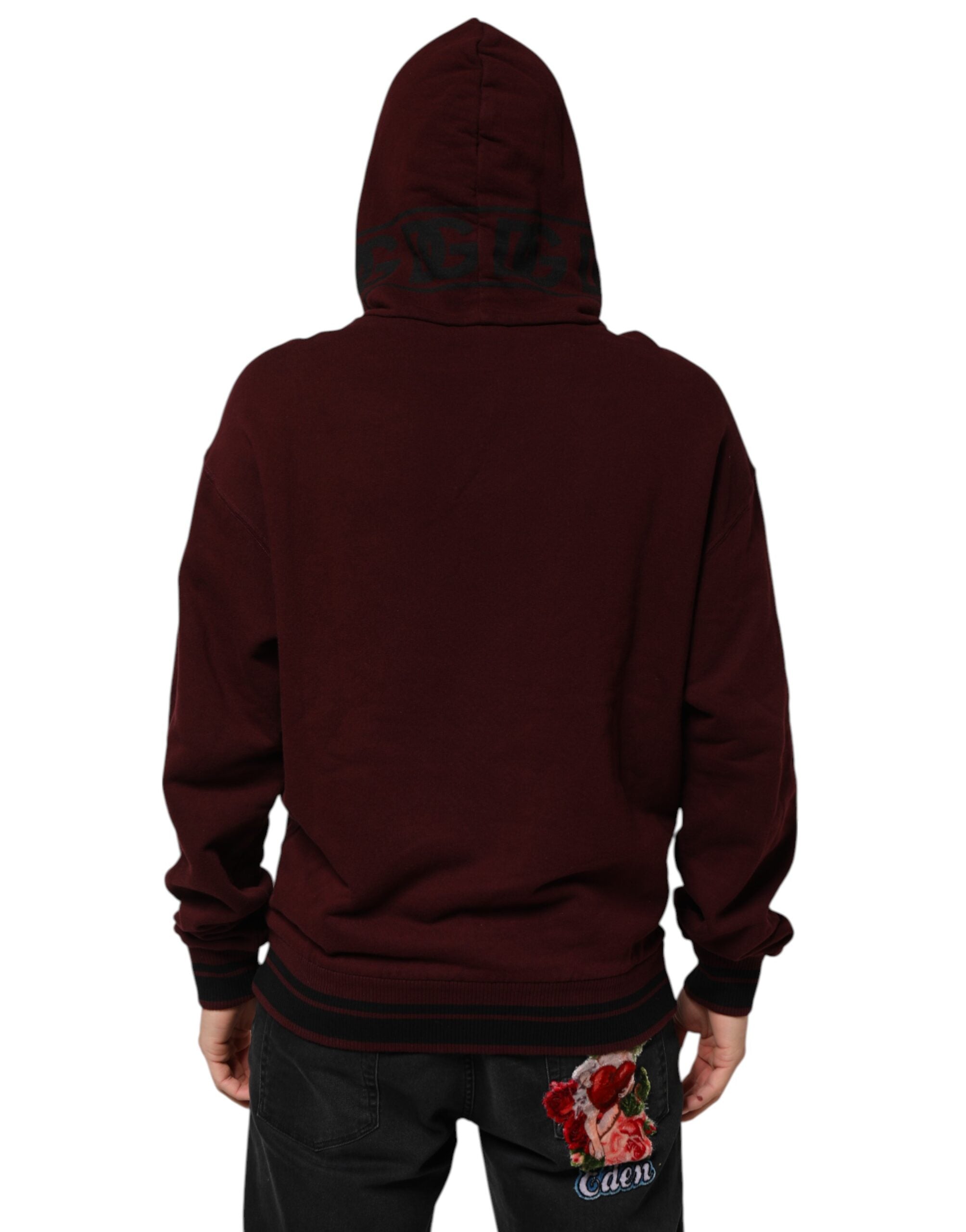 Dolce & Gabbana Burgundy Cotton Plaid Lined Men Hoodie Men's Sweater