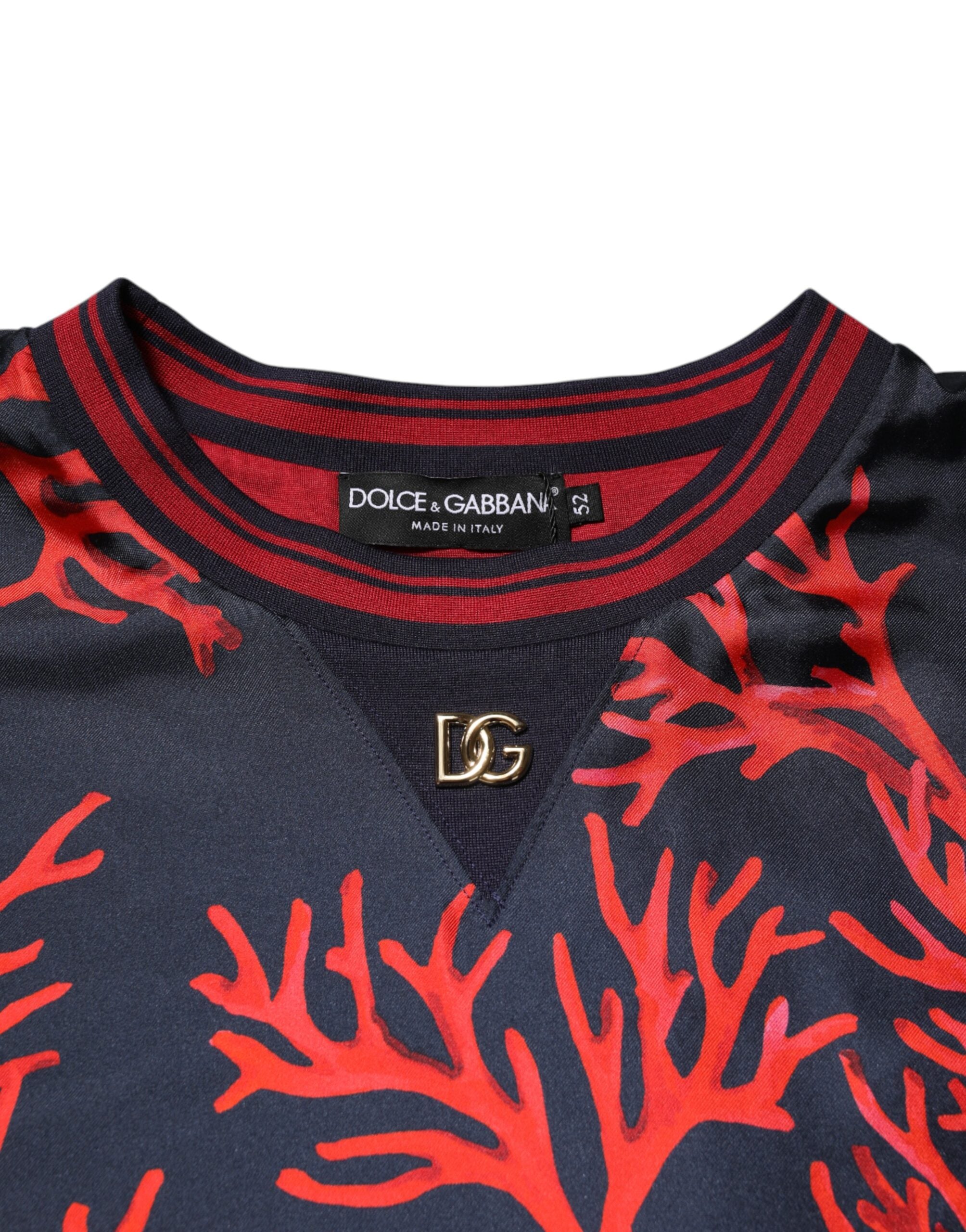 Dolce & Gabbana Silk Navy Red Coral Print Pullover Men's Sweater