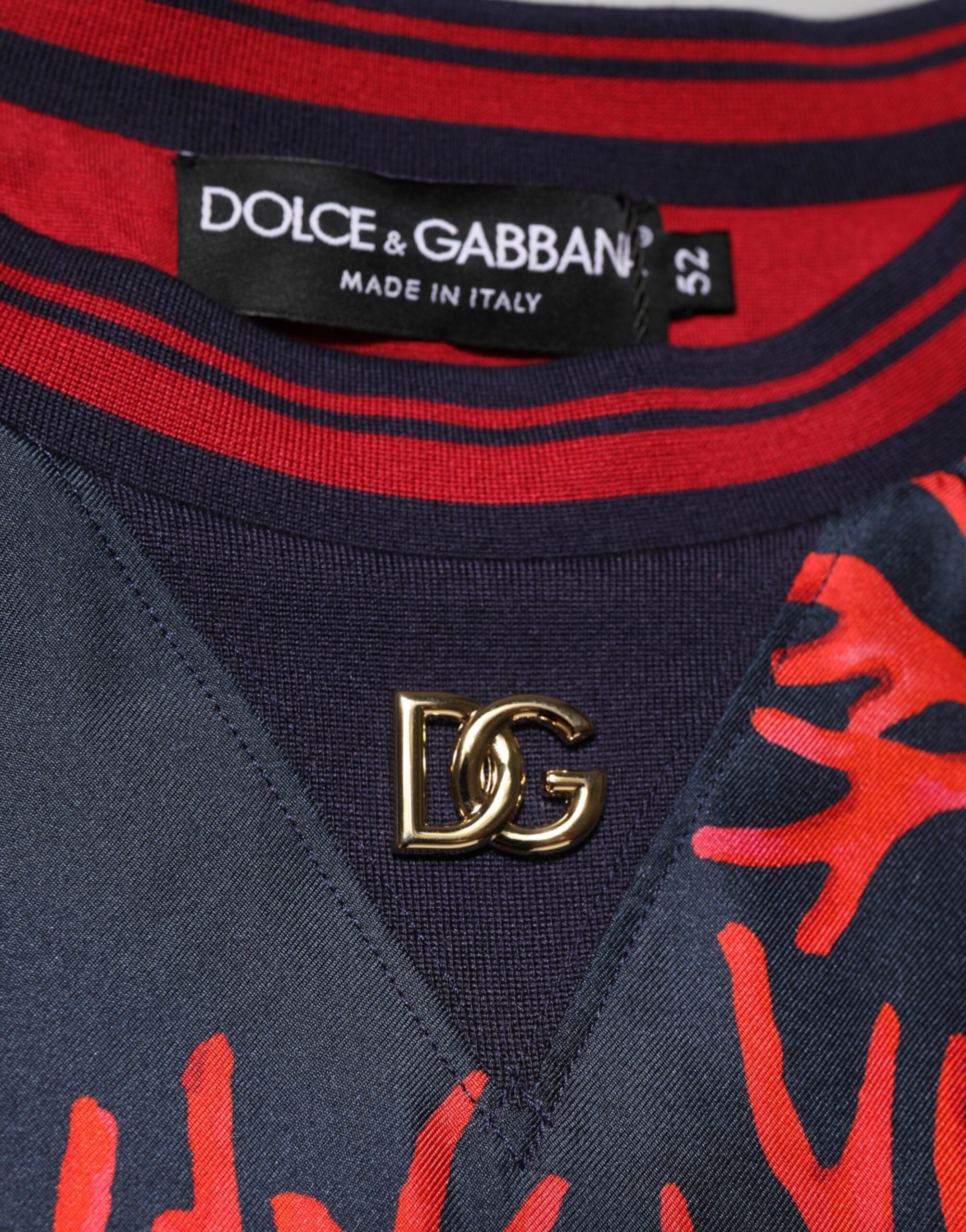 Dolce & Gabbana Silk Navy Red Coral Print Pullover Men's Sweater