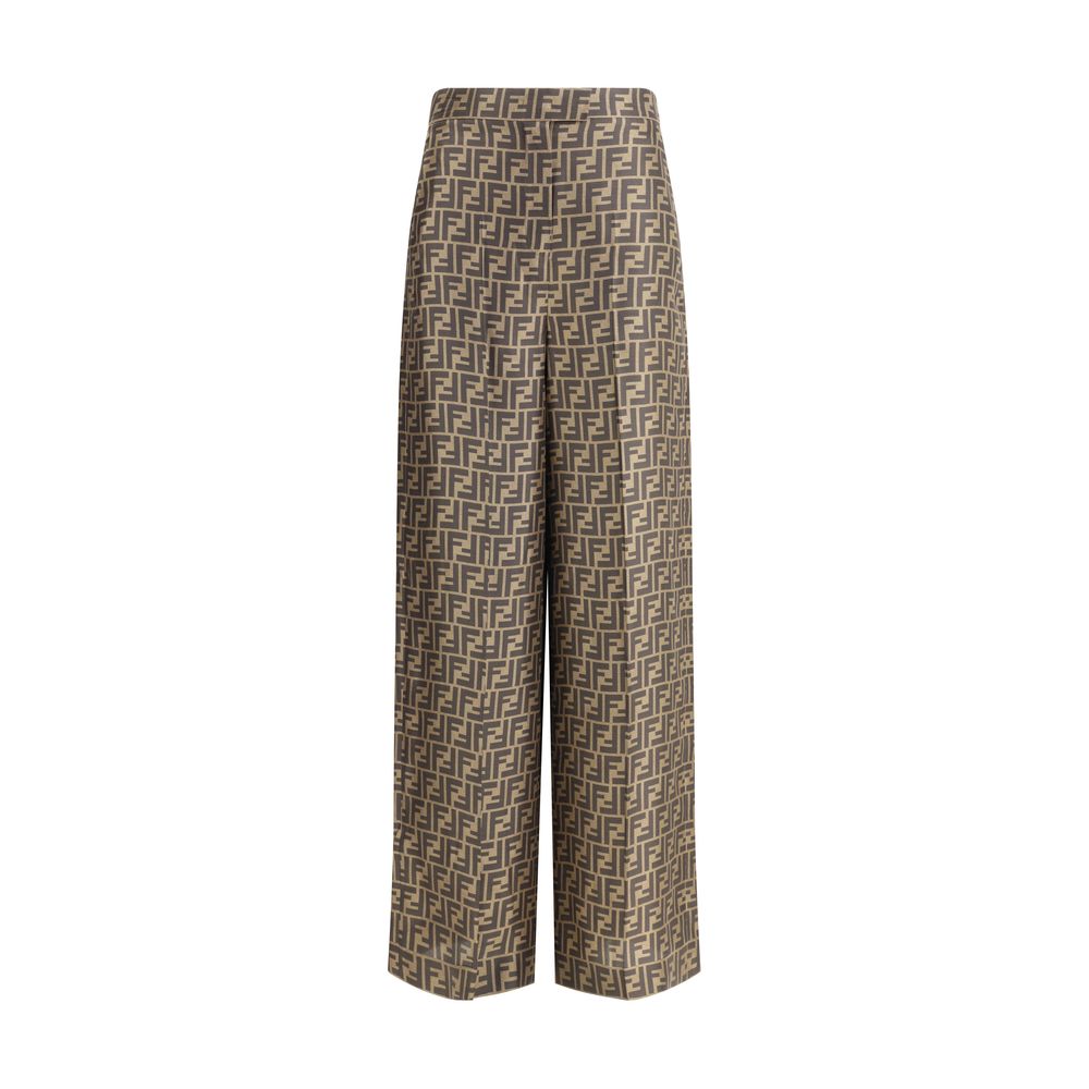 Fendi Brown Silk Casual Women's Pants