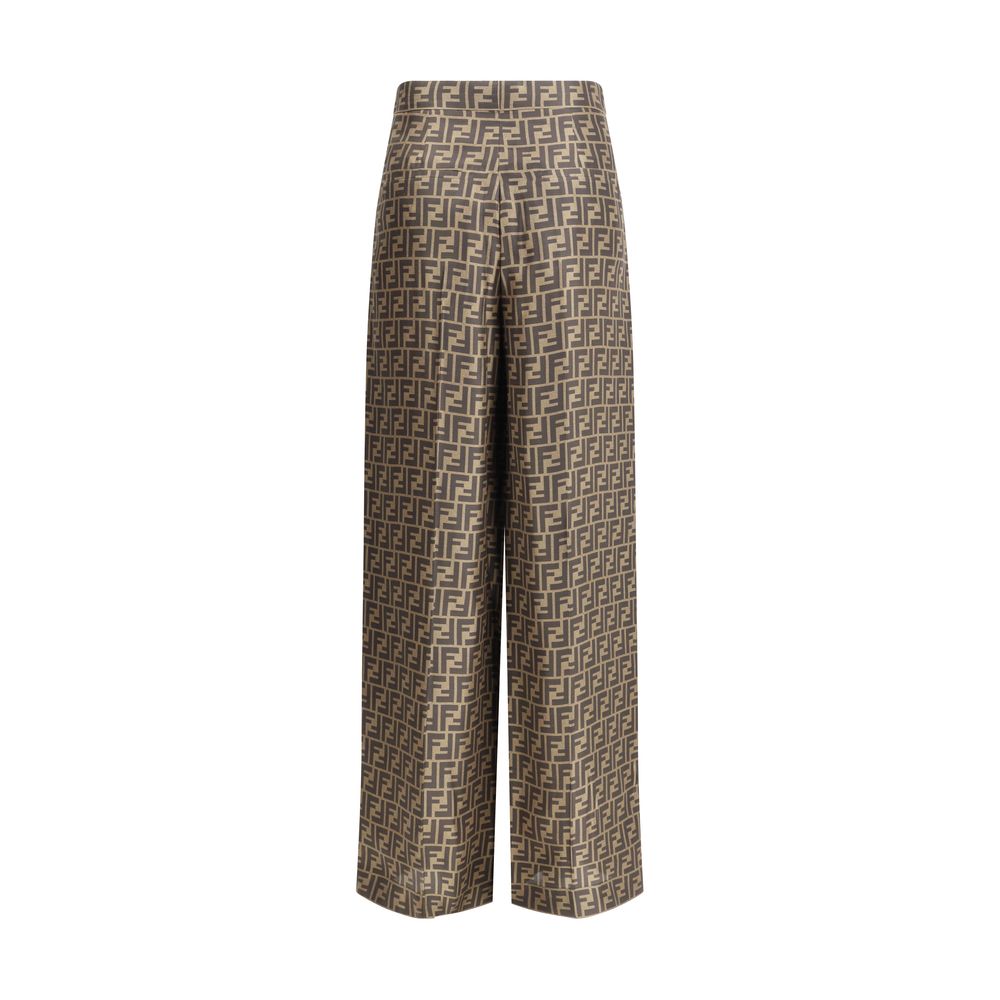 Fendi Brown Silk Casual Women's Pants