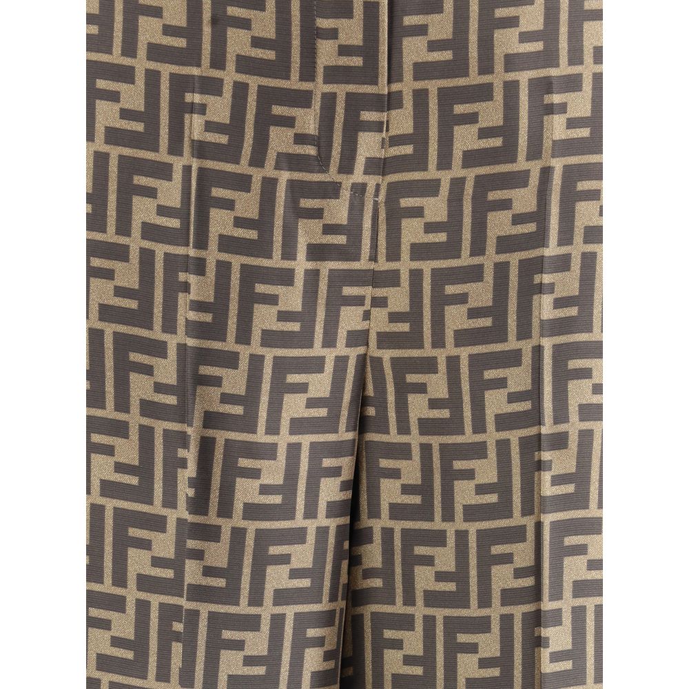Fendi Brown Silk Casual Women's Pants
