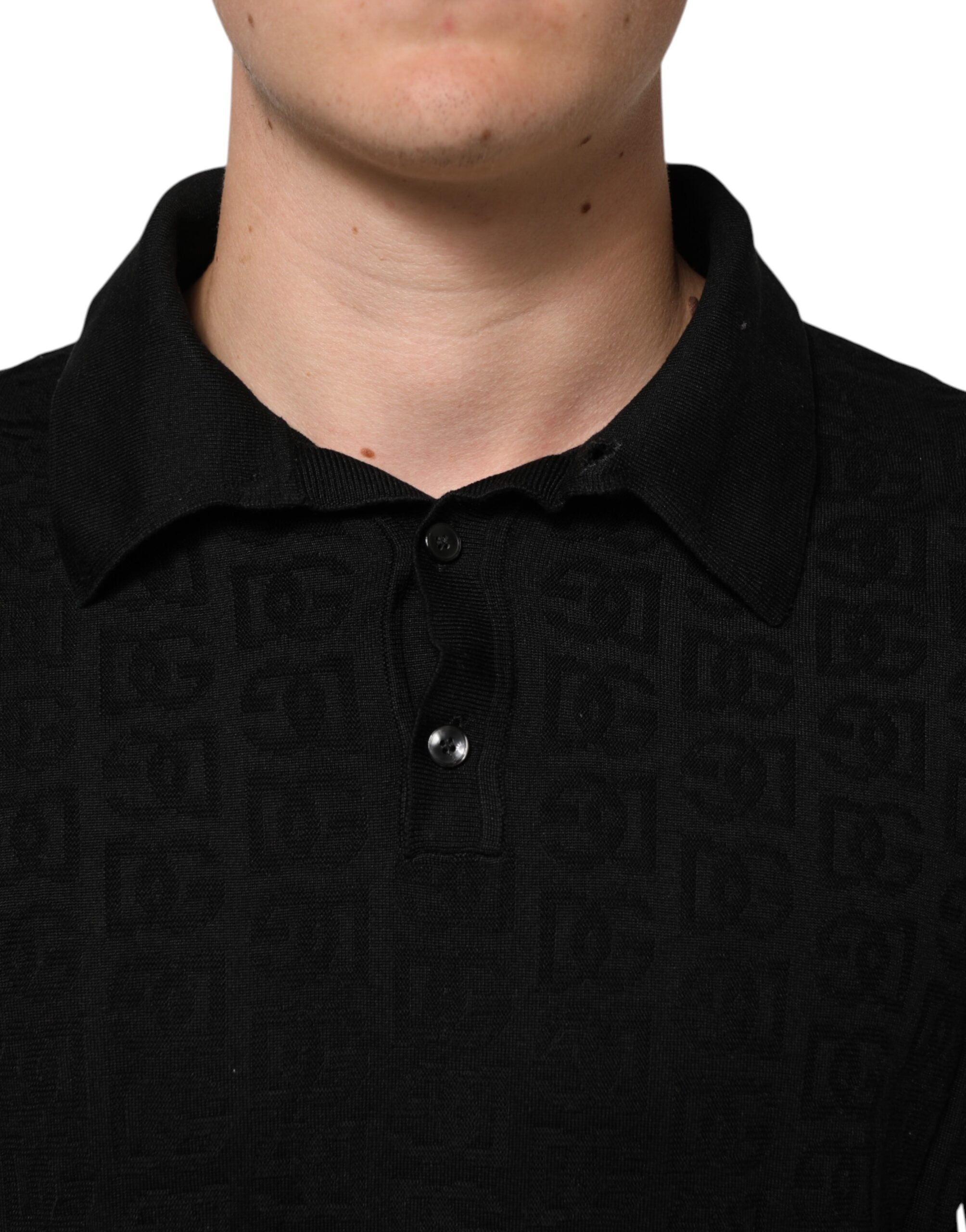 Dolce & Gabbana Black Silk Jacquard DG Polo Shirt Men's T-shirt (Pre-Owned)