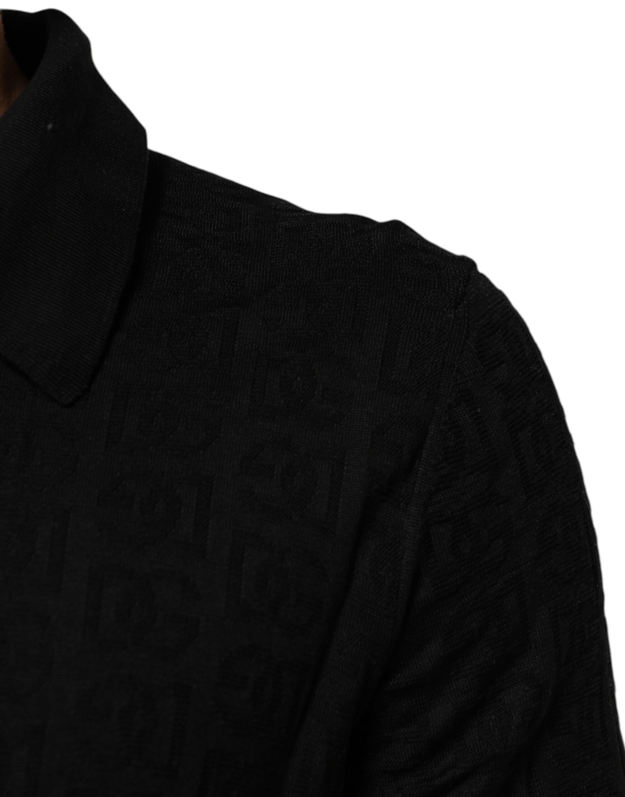 Dolce & Gabbana Black Silk Jacquard DG Polo Shirt Men's T-shirt (Pre-Owned)