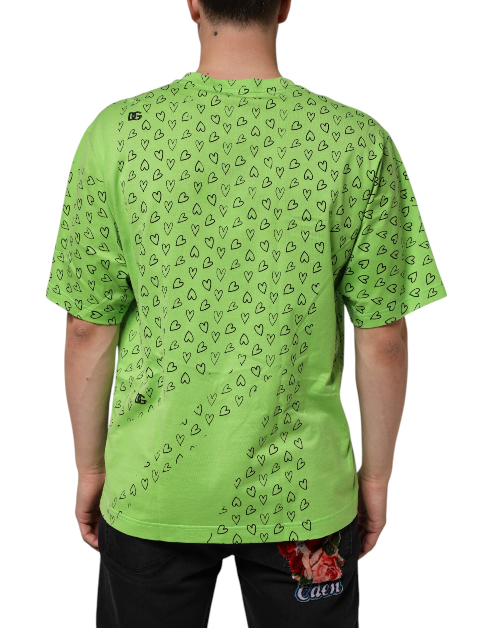 Dolce & Gabbana Green V-Neck DG Logo Heart Print Men's T-shirt (Pre-Owned)