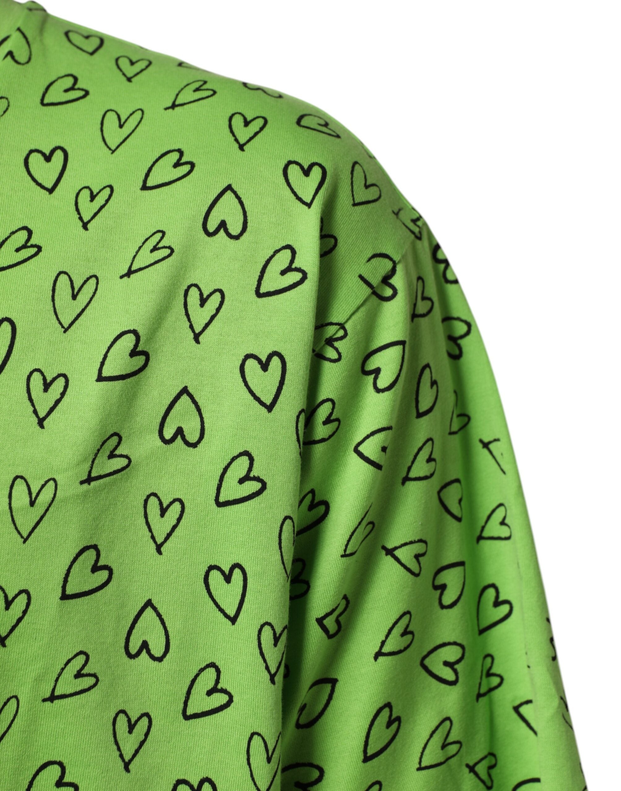 Dolce & Gabbana Green V-Neck DG Logo Heart Print Men's T-shirt (Pre-Owned)