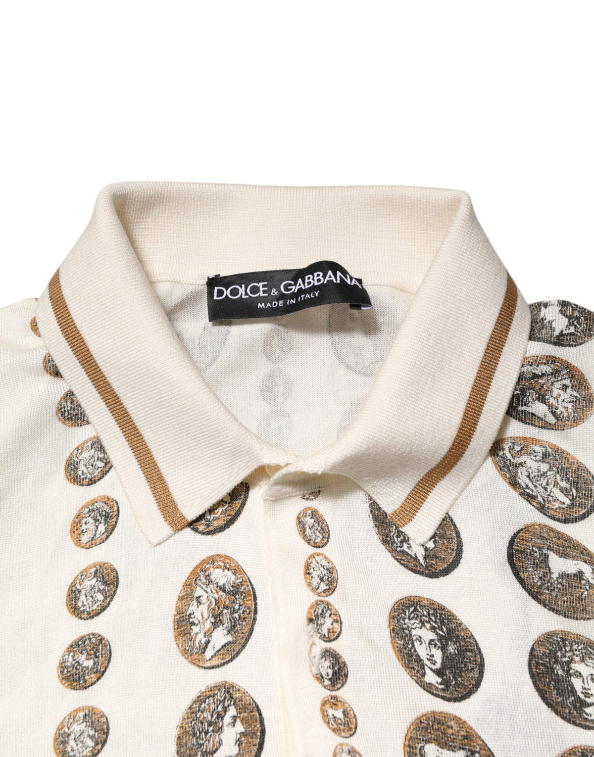 Dolce & Gabbana Silk Ivory Coin Print Logo Men Polo Men's T-shirt