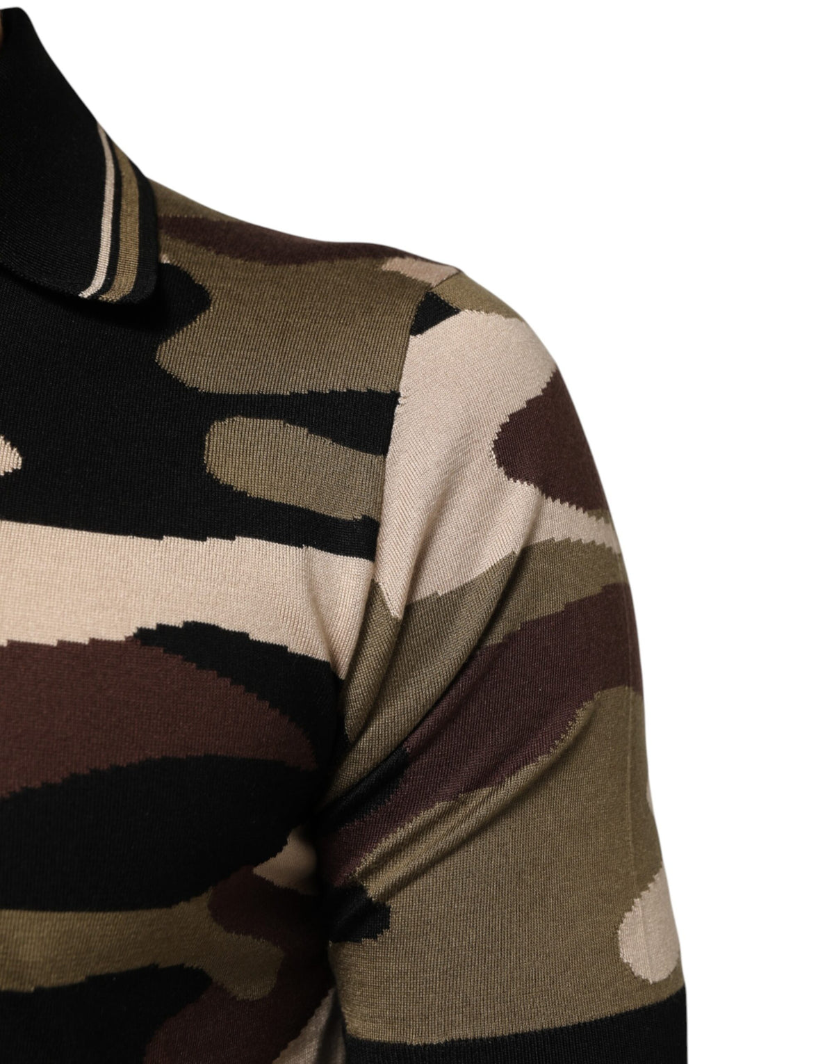 Dolce & Gabbana Camouflage Brown Silk Military Polo Men's T-shirt