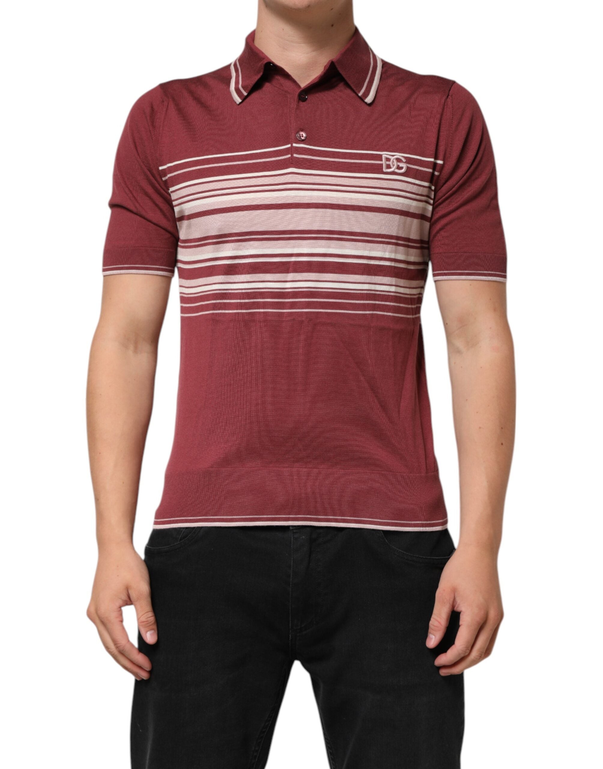 Dolce & Gabbana Cotton Burgundy Striped DG Logo Polo Men's T-shirt