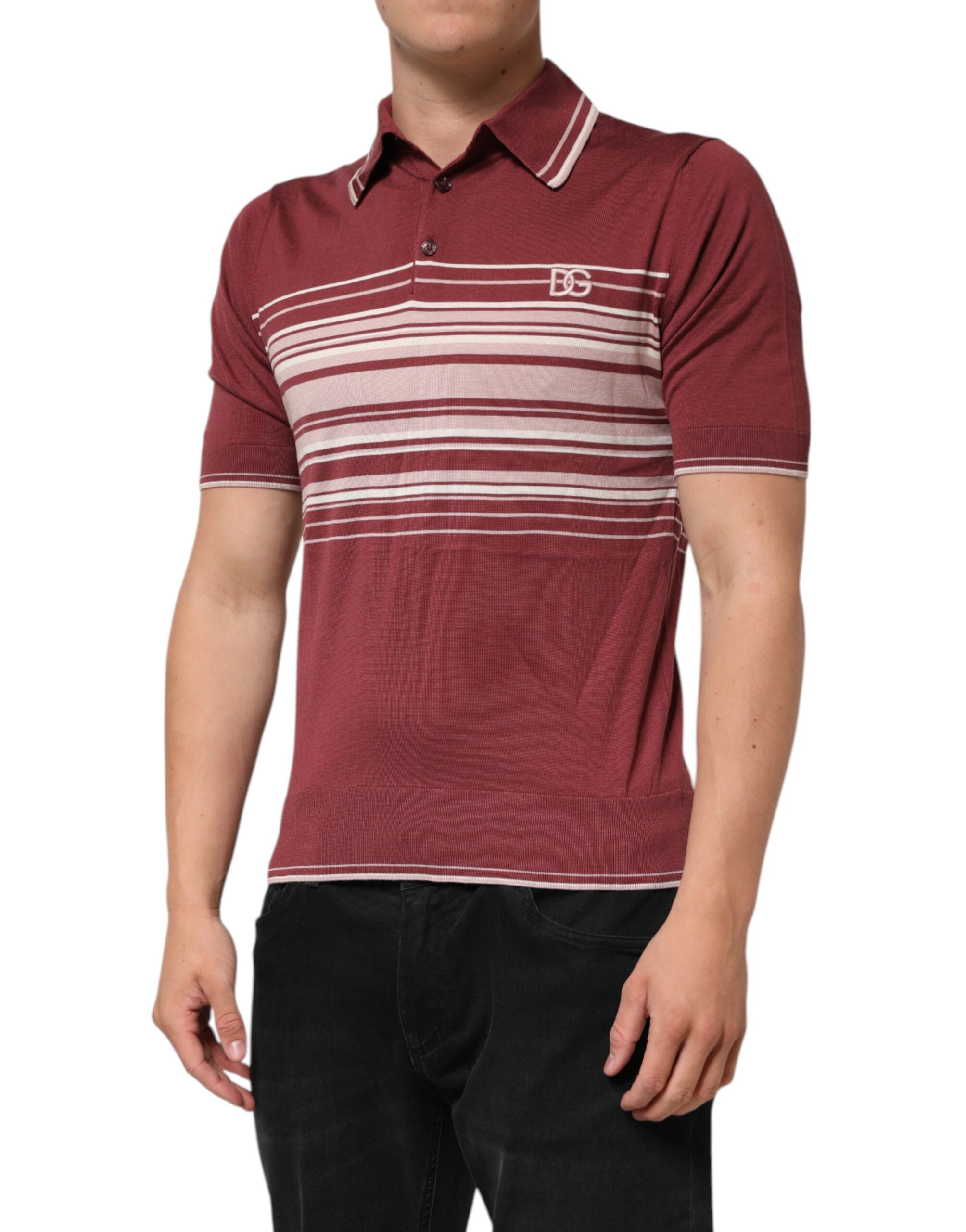 Dolce & Gabbana Cotton Burgundy Striped DG Logo Polo Men's T-shirt