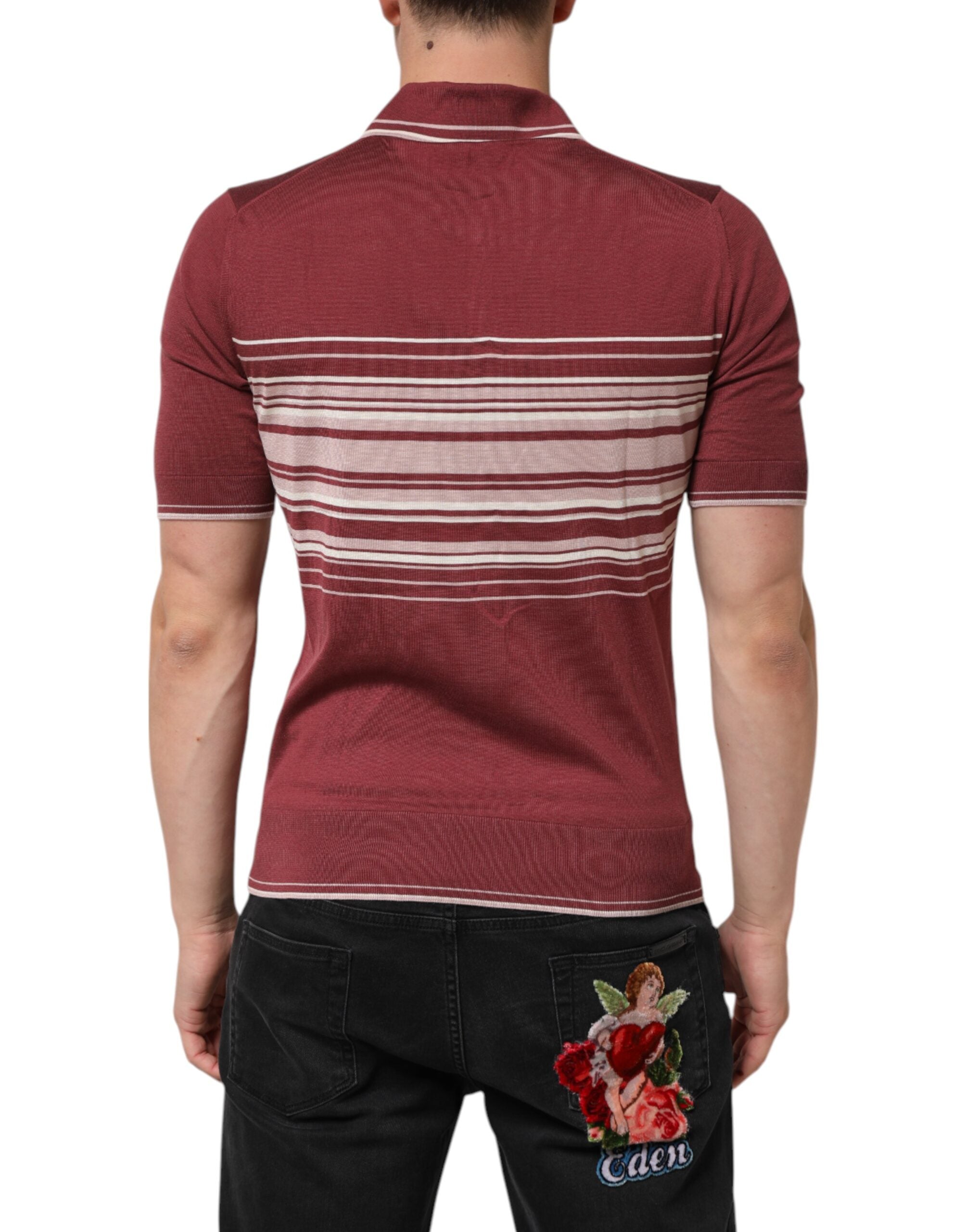 Dolce & Gabbana Cotton Burgundy Striped DG Logo Polo Men's T-shirt