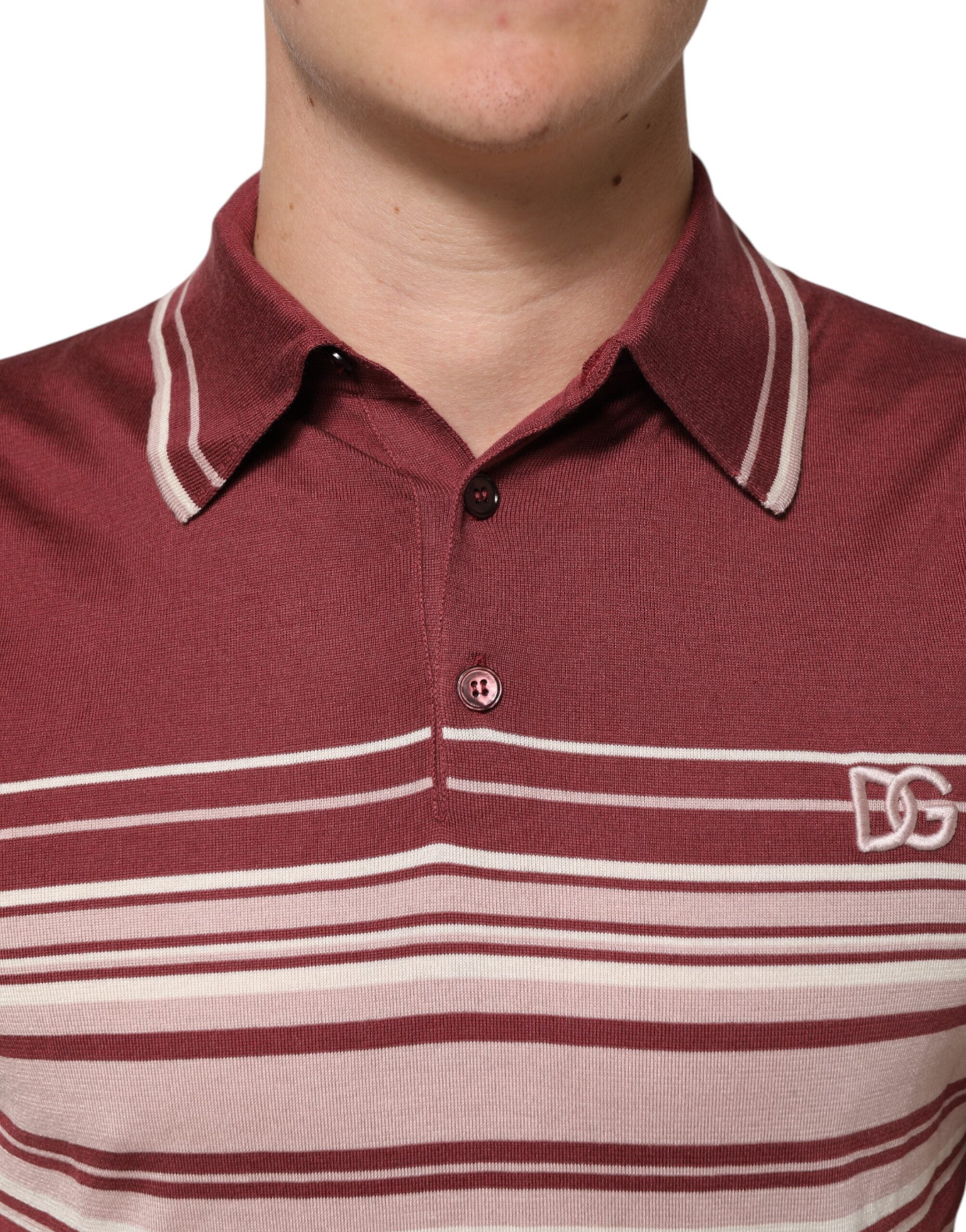 Dolce & Gabbana Cotton Burgundy Striped DG Logo Polo Men's T-shirt