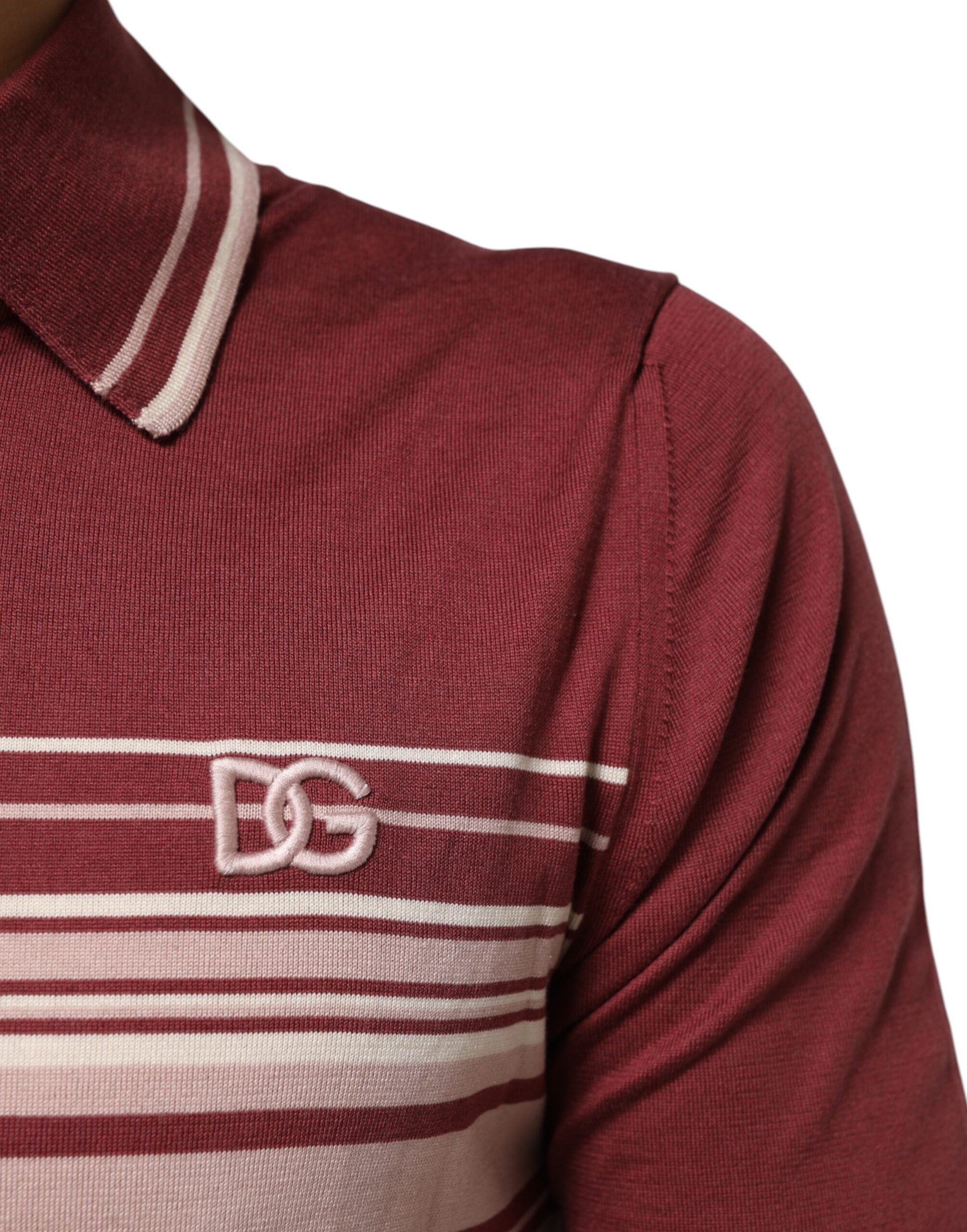 Dolce & Gabbana Cotton Burgundy Striped DG Logo Polo Men's T-shirt