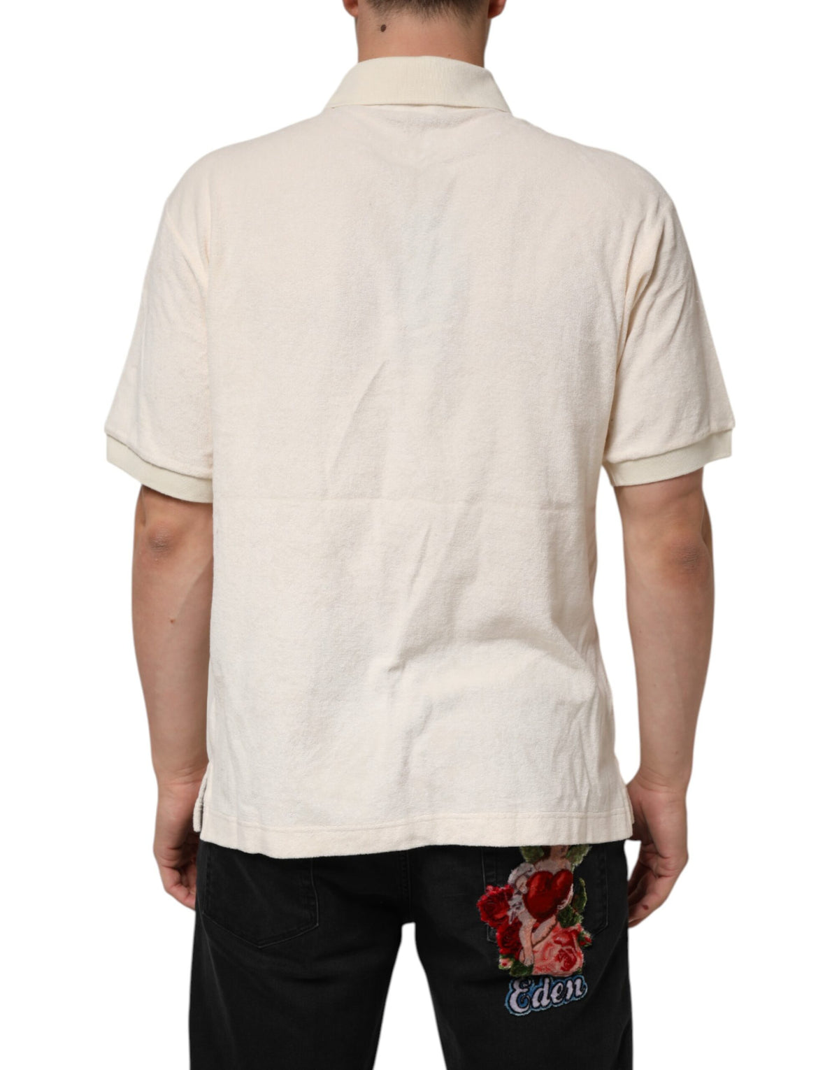 Dolce & Gabbana Ivory Cotton Terry Logo Pocket Polo Men's T-shirt
