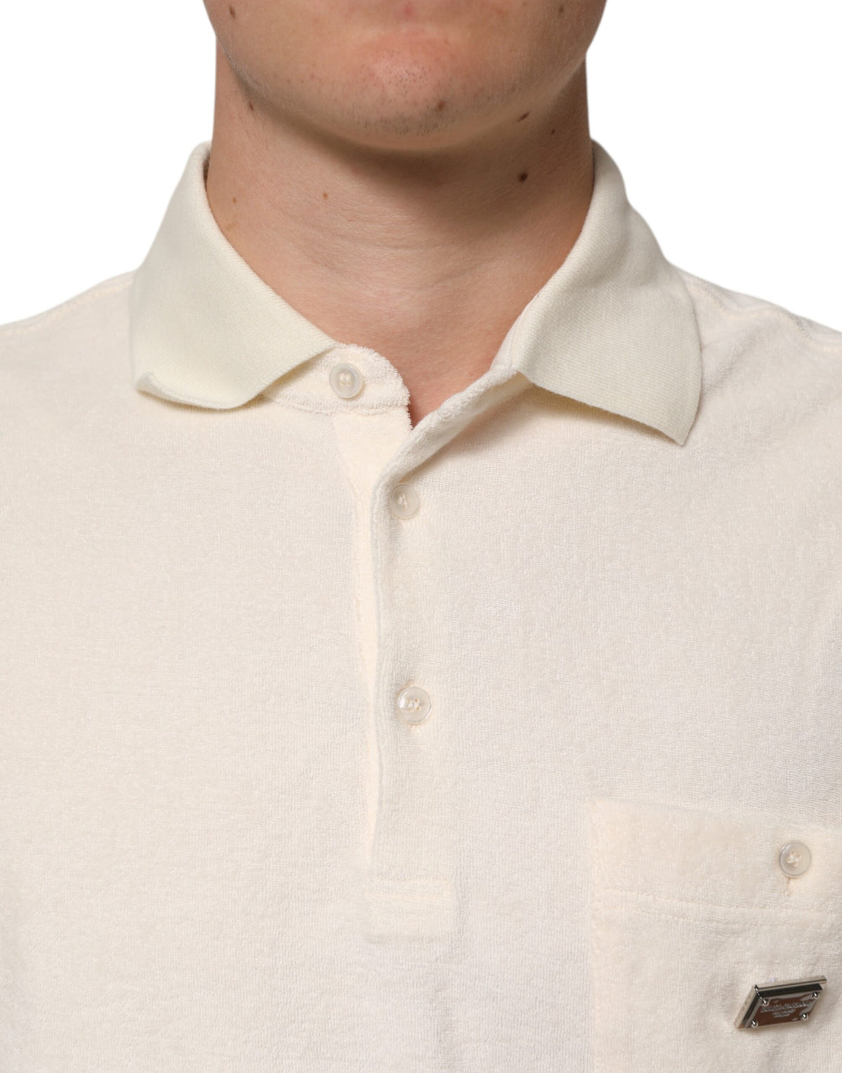 Dolce & Gabbana Ivory Cotton Terry Logo Pocket Polo Men's T-shirt