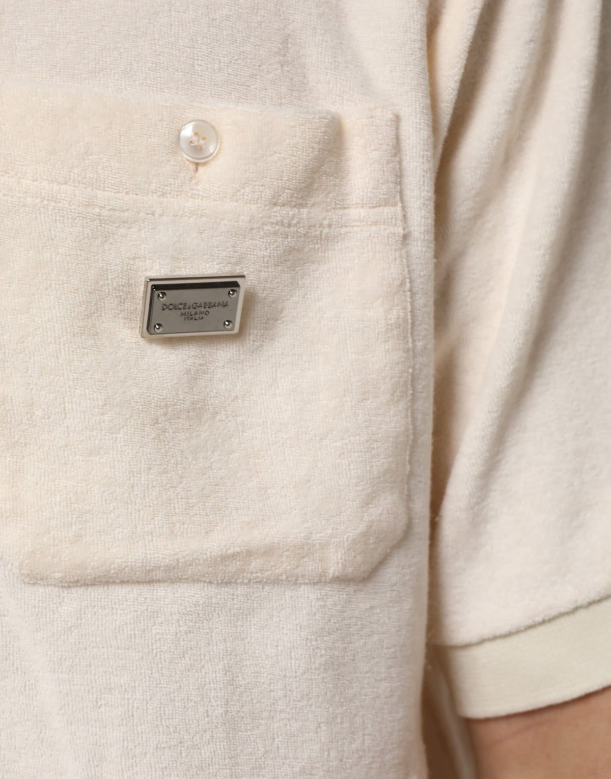 Dolce & Gabbana Ivory Cotton Terry Logo Pocket Polo Men's T-shirt