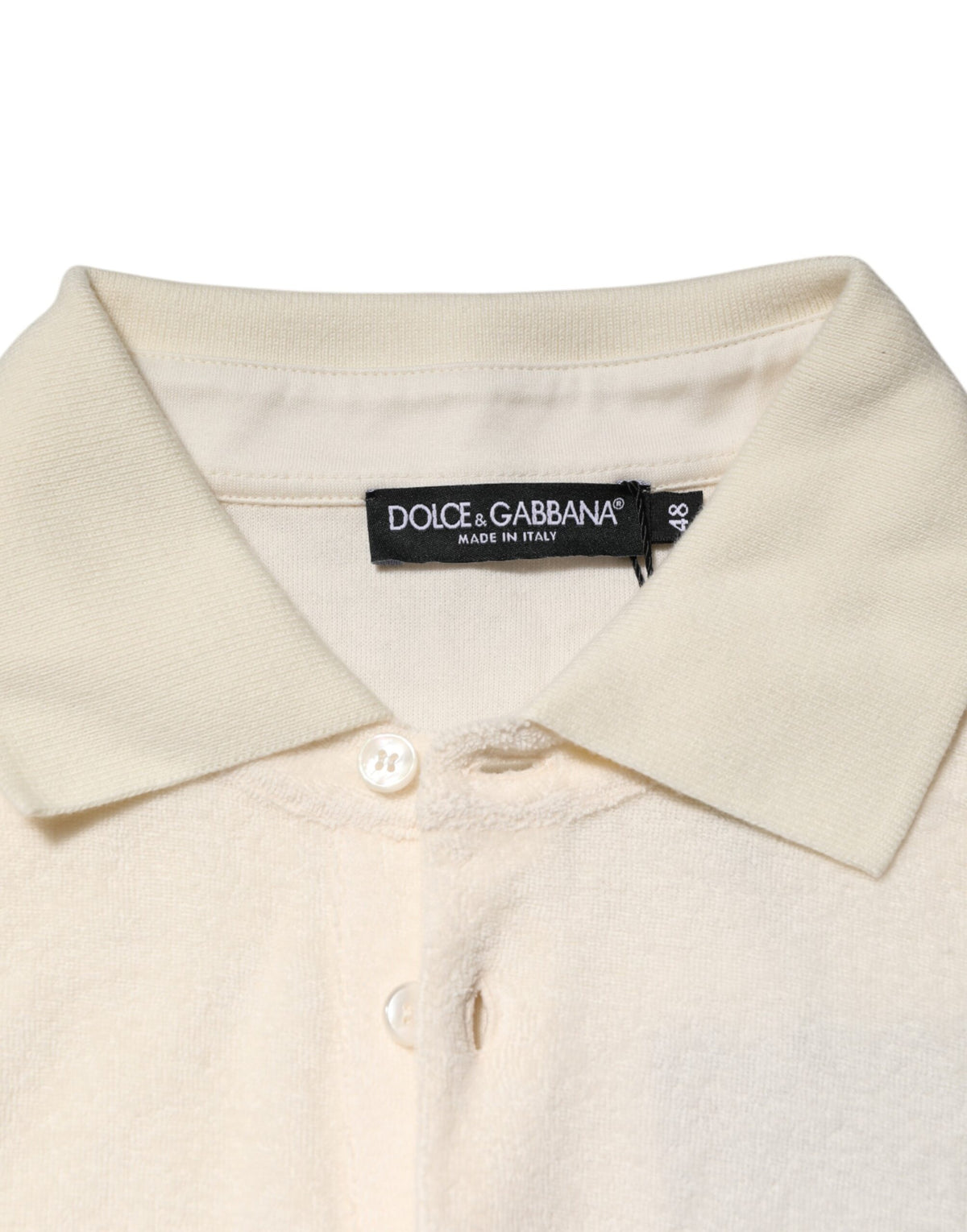 Dolce & Gabbana Ivory Cotton Terry Logo Pocket Polo Men's T-shirt