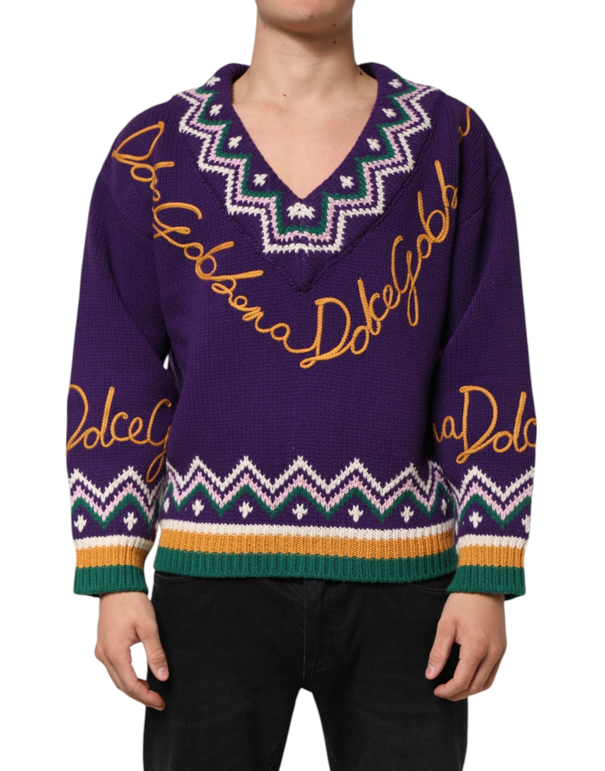 Dolce & Gabbana Purple Wool DG Logo Men Knit Pullover Men's Sweater