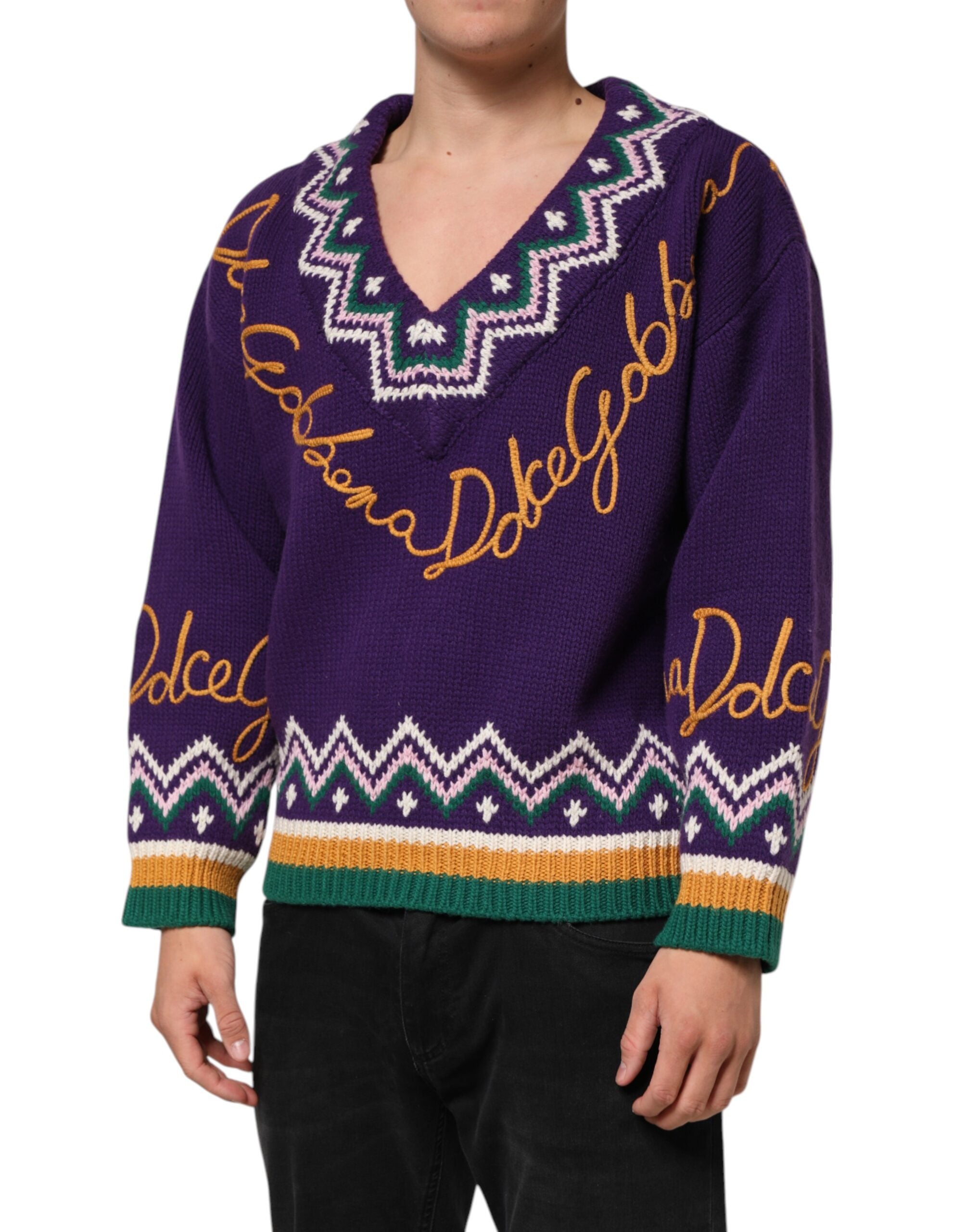 Dolce & Gabbana Purple Wool DG Logo Men Knit Pullover Men's Sweater