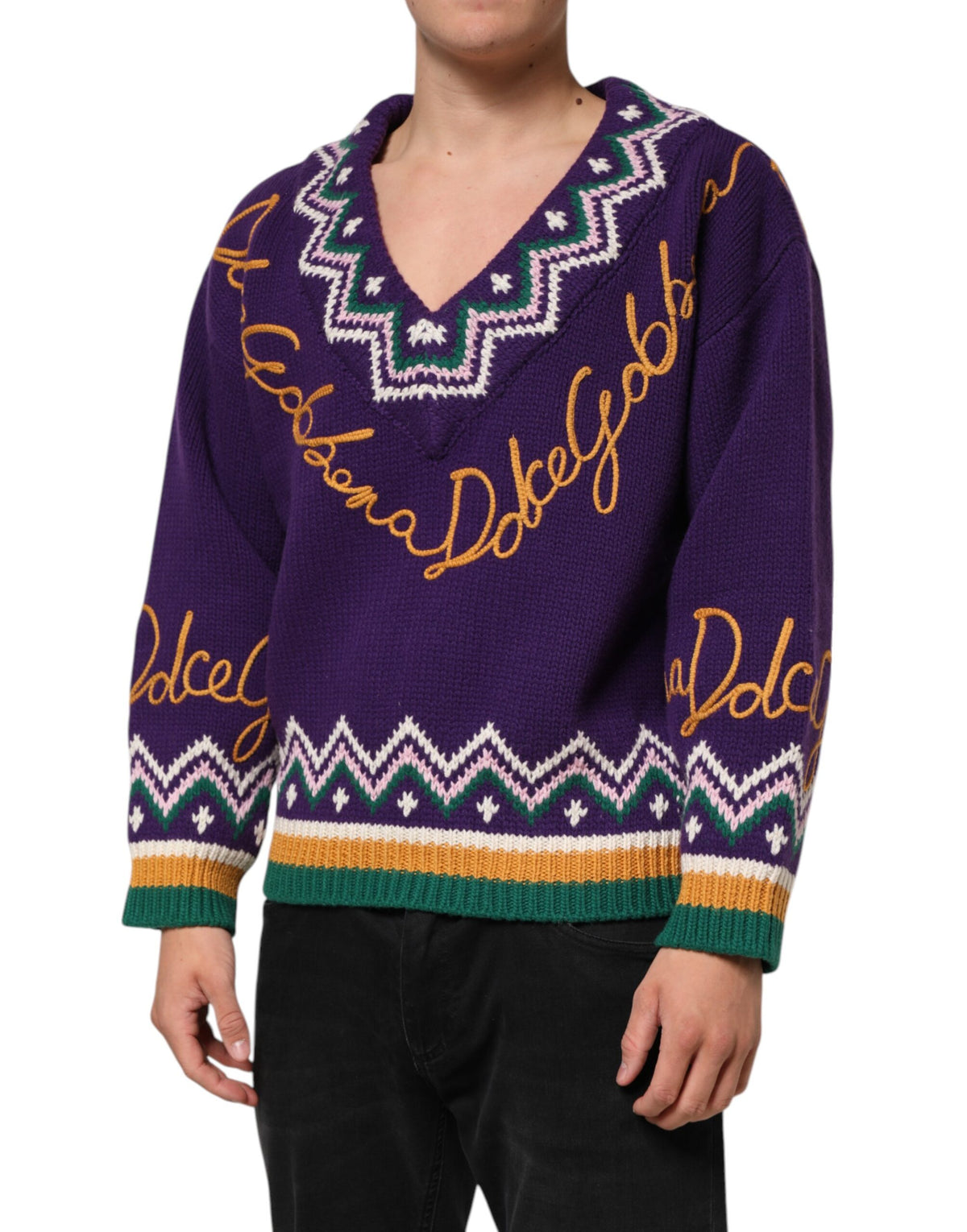 Dolce & Gabbana Purple Wool DG Logo Men Knit Pullover Men's Sweater