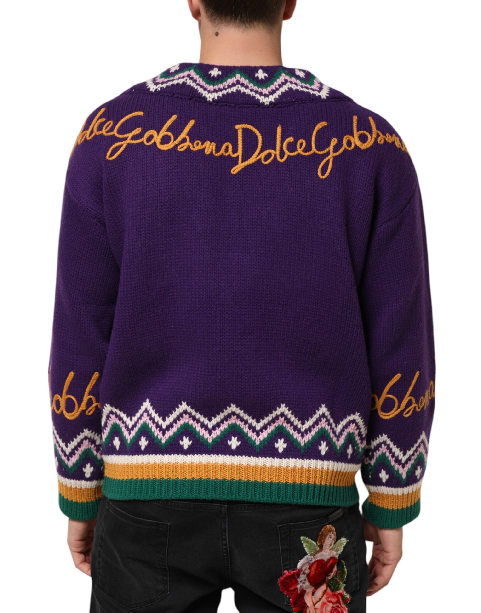 Dolce & Gabbana Purple Wool DG Logo Men Knit Pullover Men's Sweater