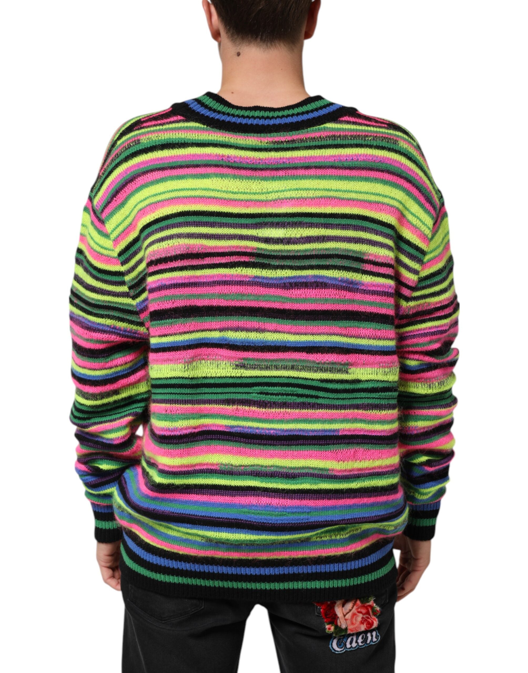 Dolce & Gabbana Multicolor DG Logo V-Neck Knit Pullover Men's Sweater