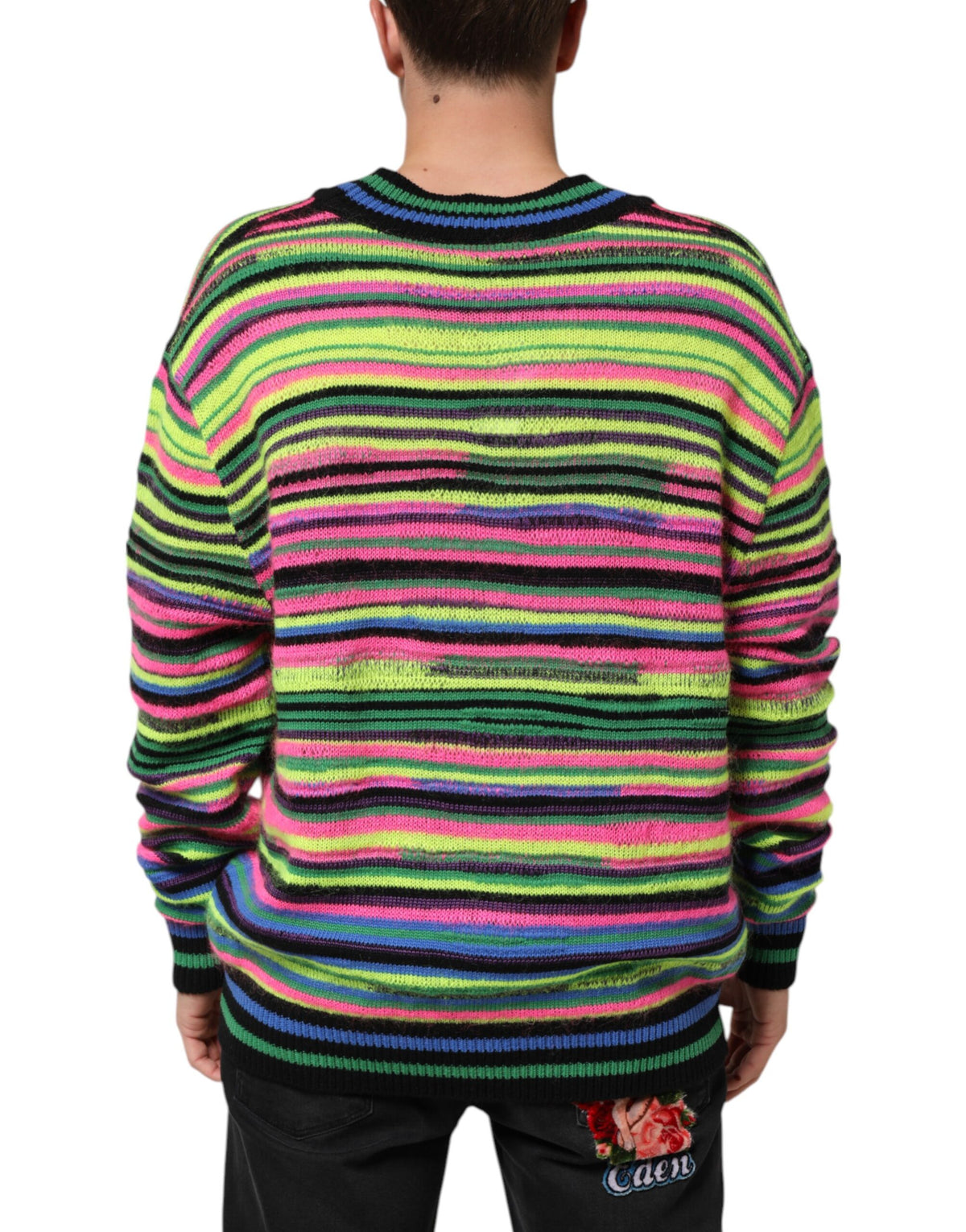 Dolce & Gabbana Multicolor DG Logo V-Neck Knit Pullover Men's Sweater