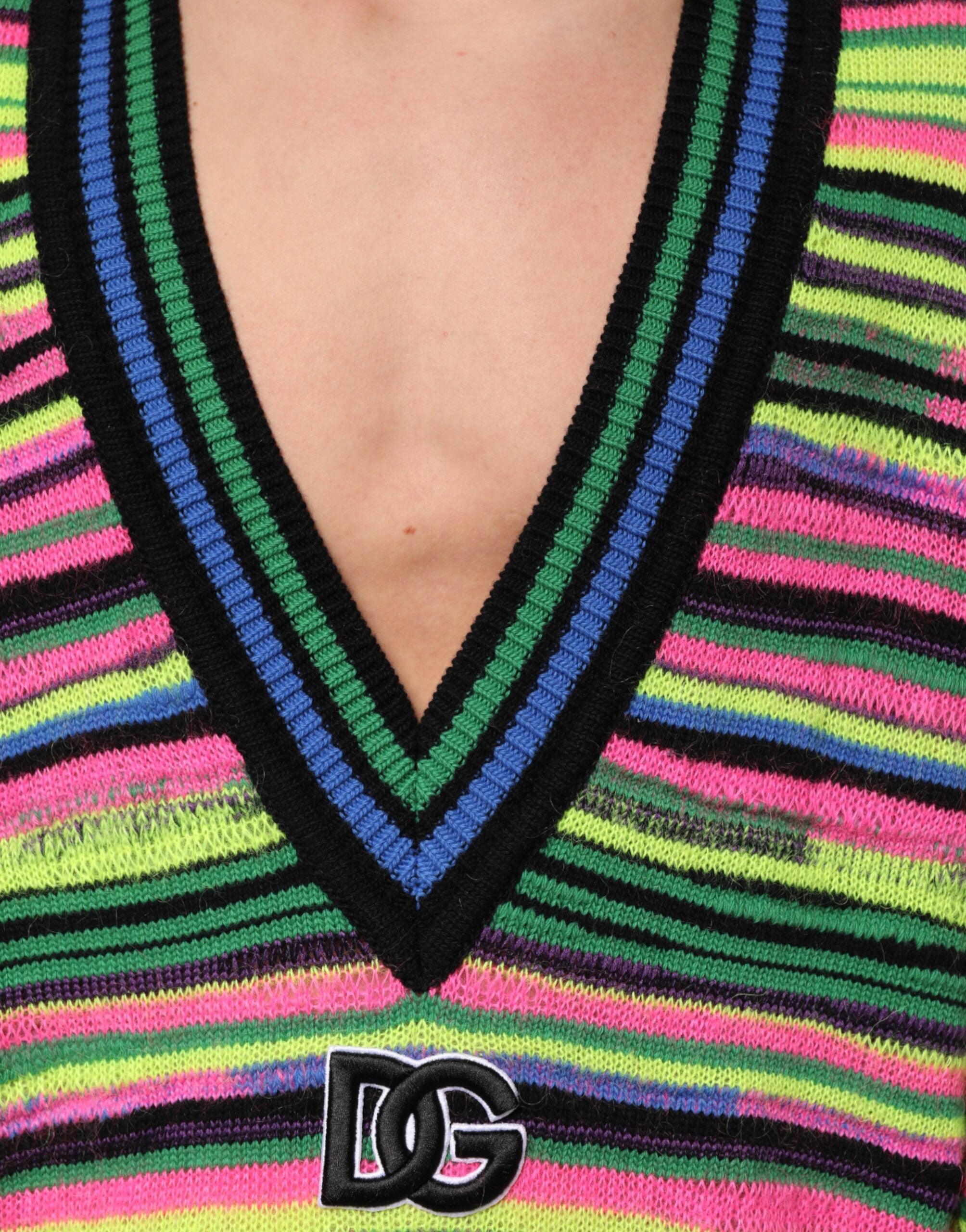 Dolce & Gabbana Multicolor DG Logo V-Neck Knit Pullover Men's Sweater