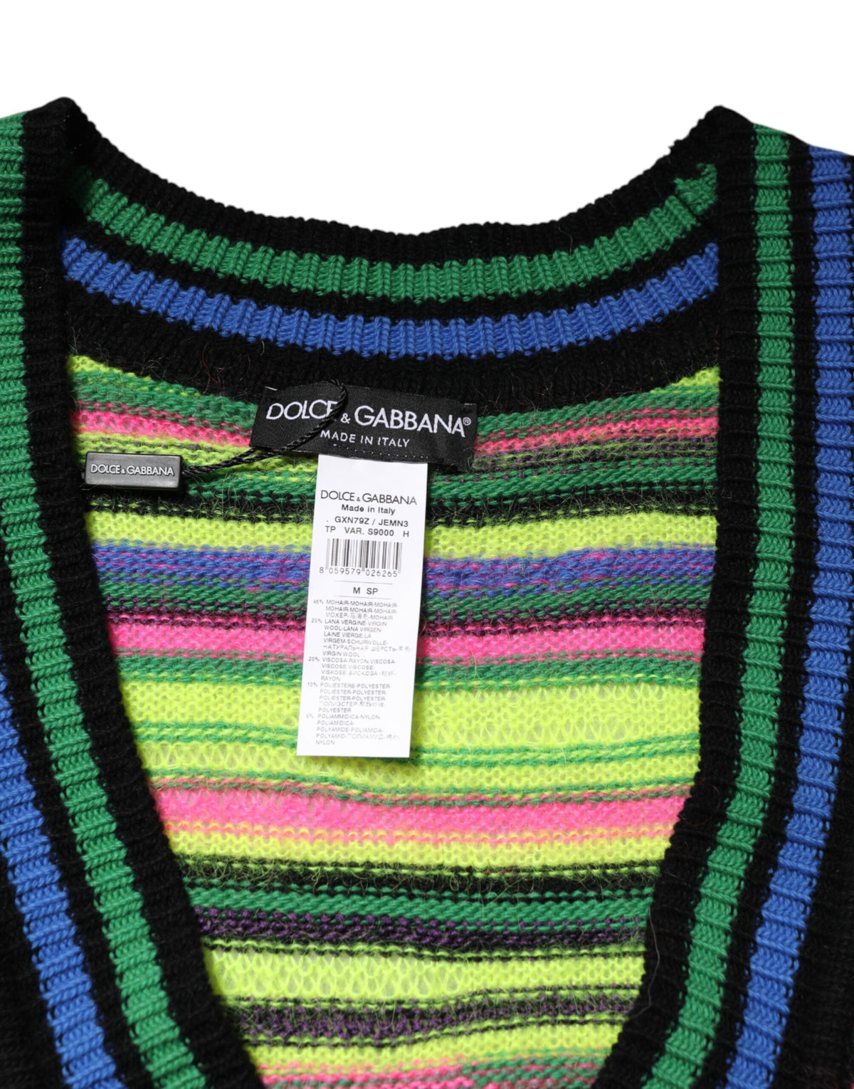 Dolce & Gabbana Multicolor DG Logo V-Neck Knit Pullover Men's Sweater