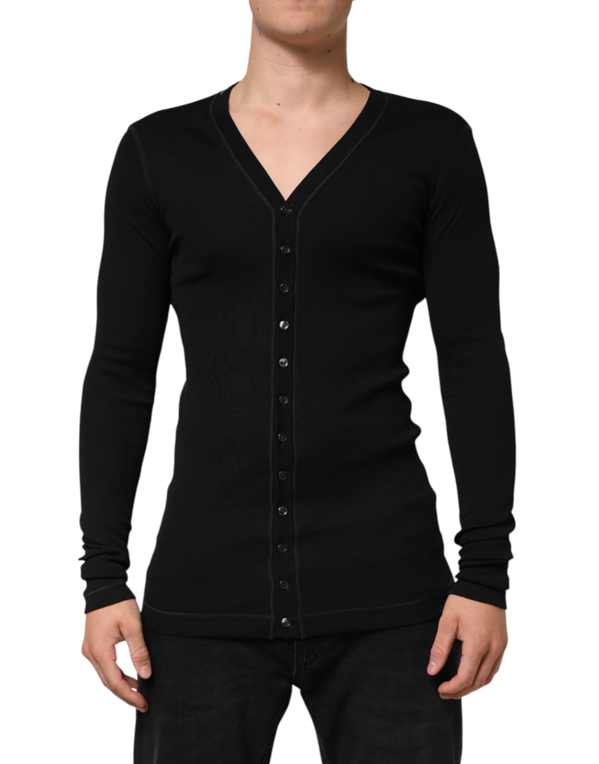 Dolce & Gabbana Black Cotton Button Up Men Cardigan Men's Sweater
